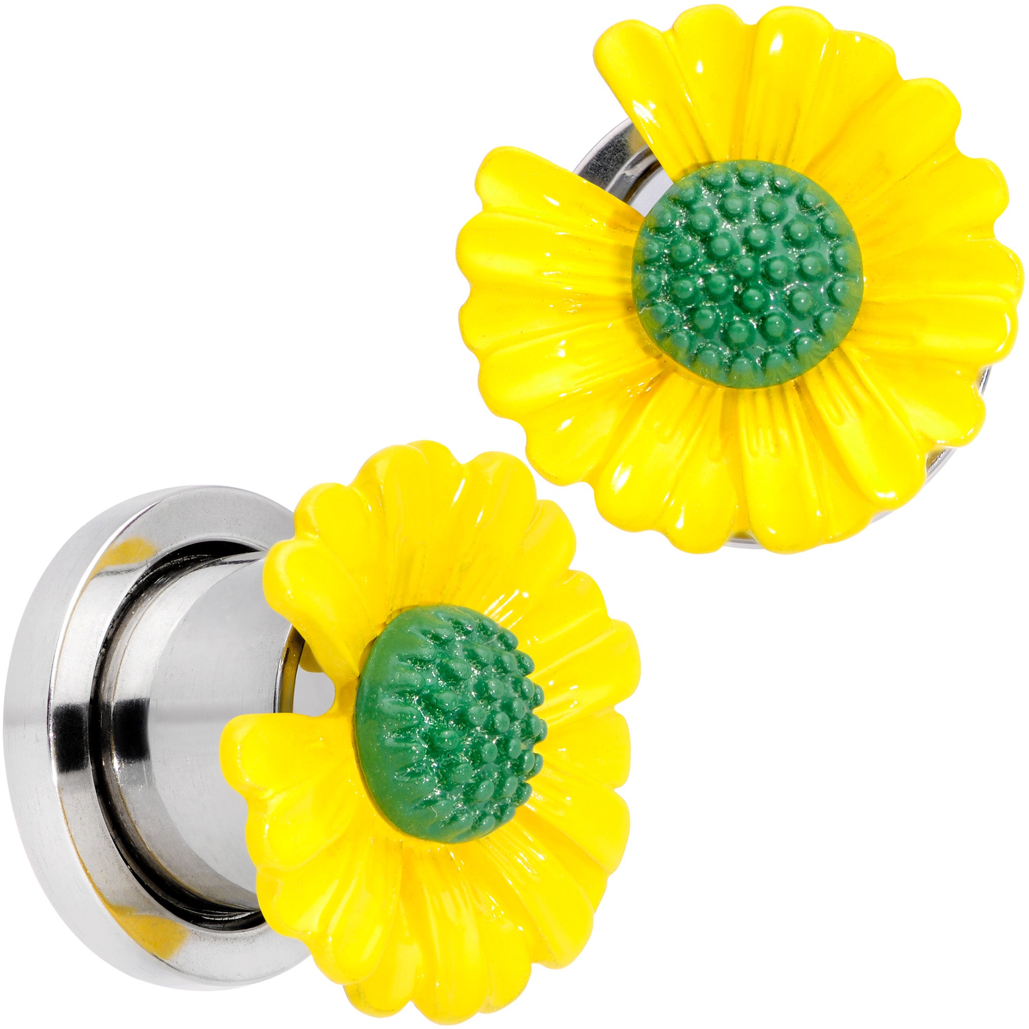 Yellow Daisy Flower Screw Fit Plug Set