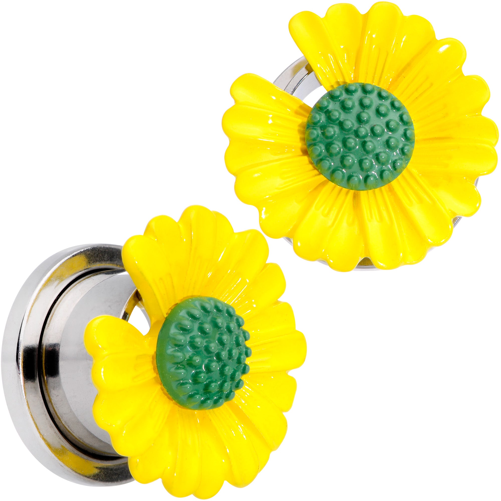 Yellow Daisy Flower Screw Fit Plug Set