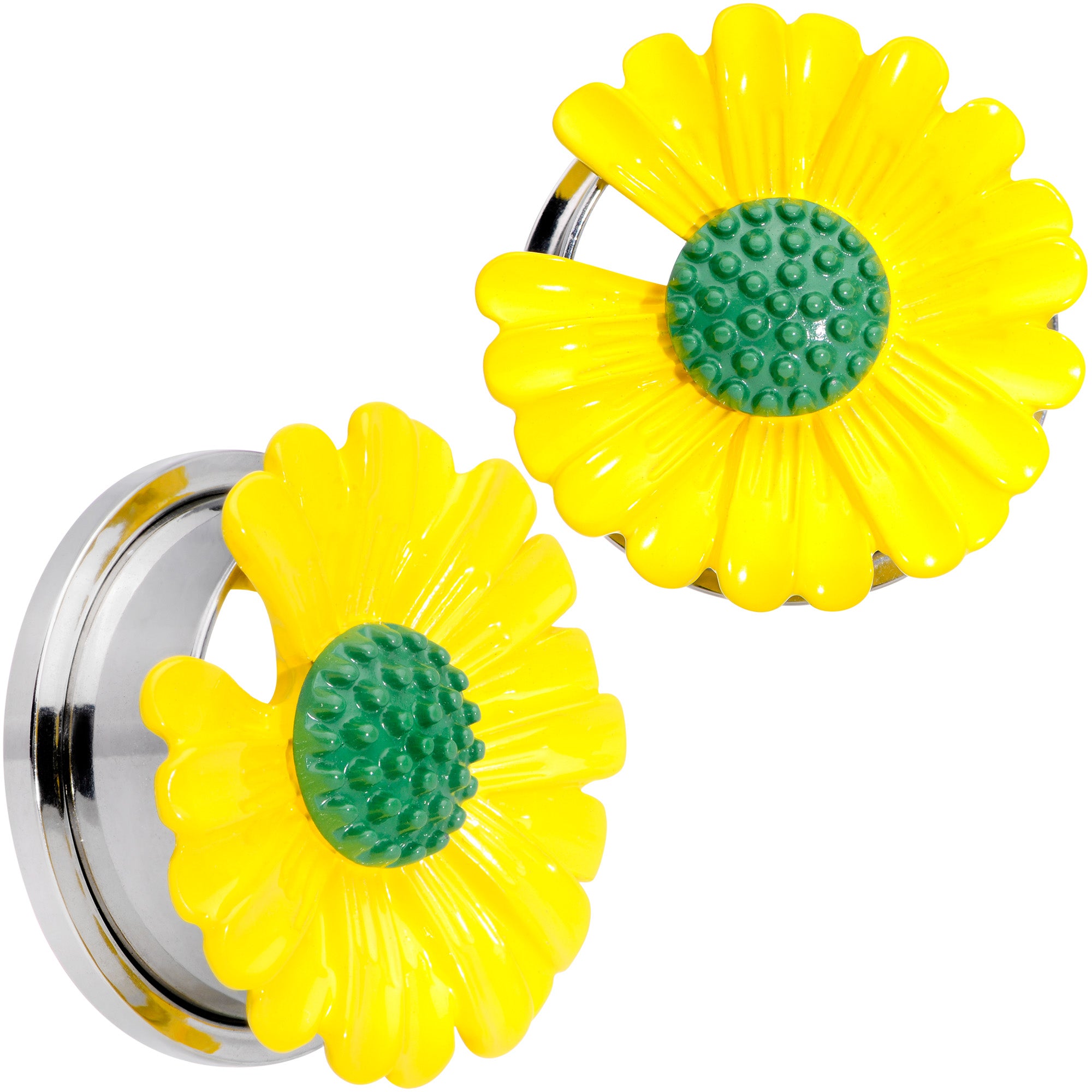 Yellow Daisy Flower Screw Fit Plug Set