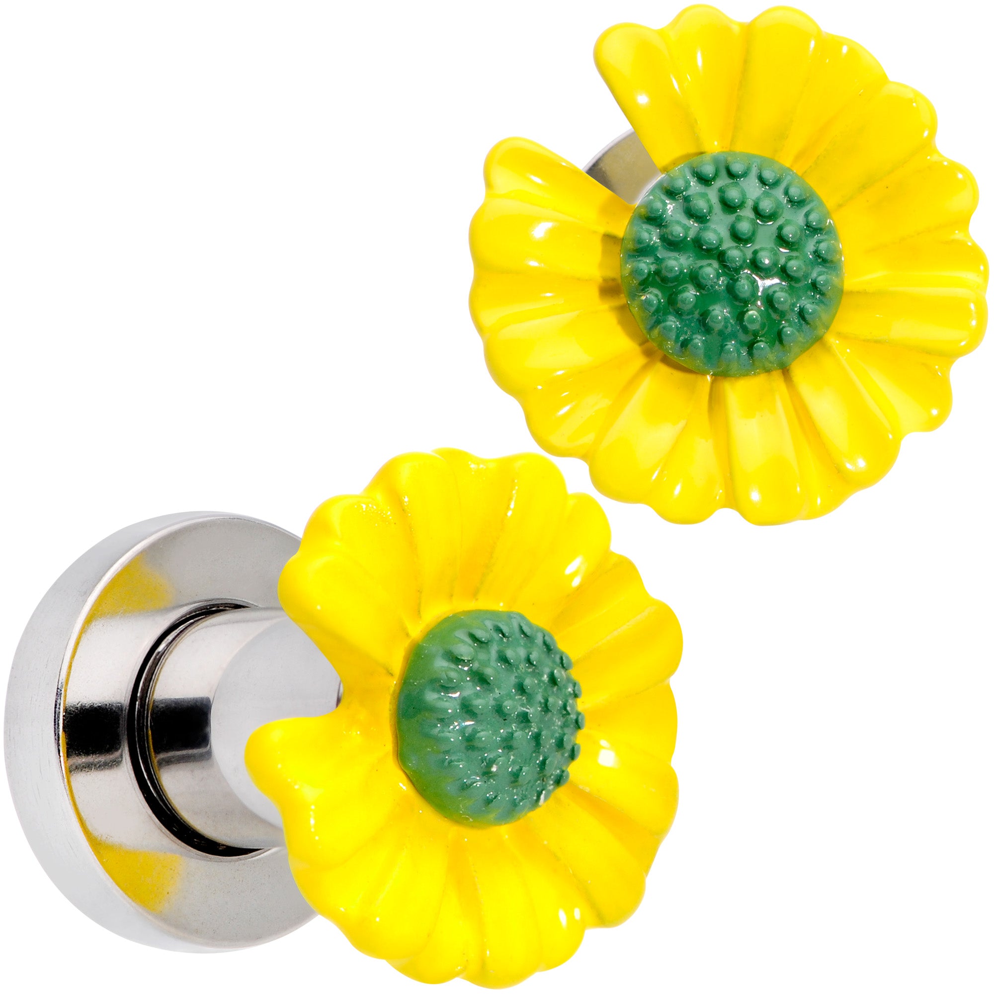 Yellow Daisy Flower Screw Fit Plug Set