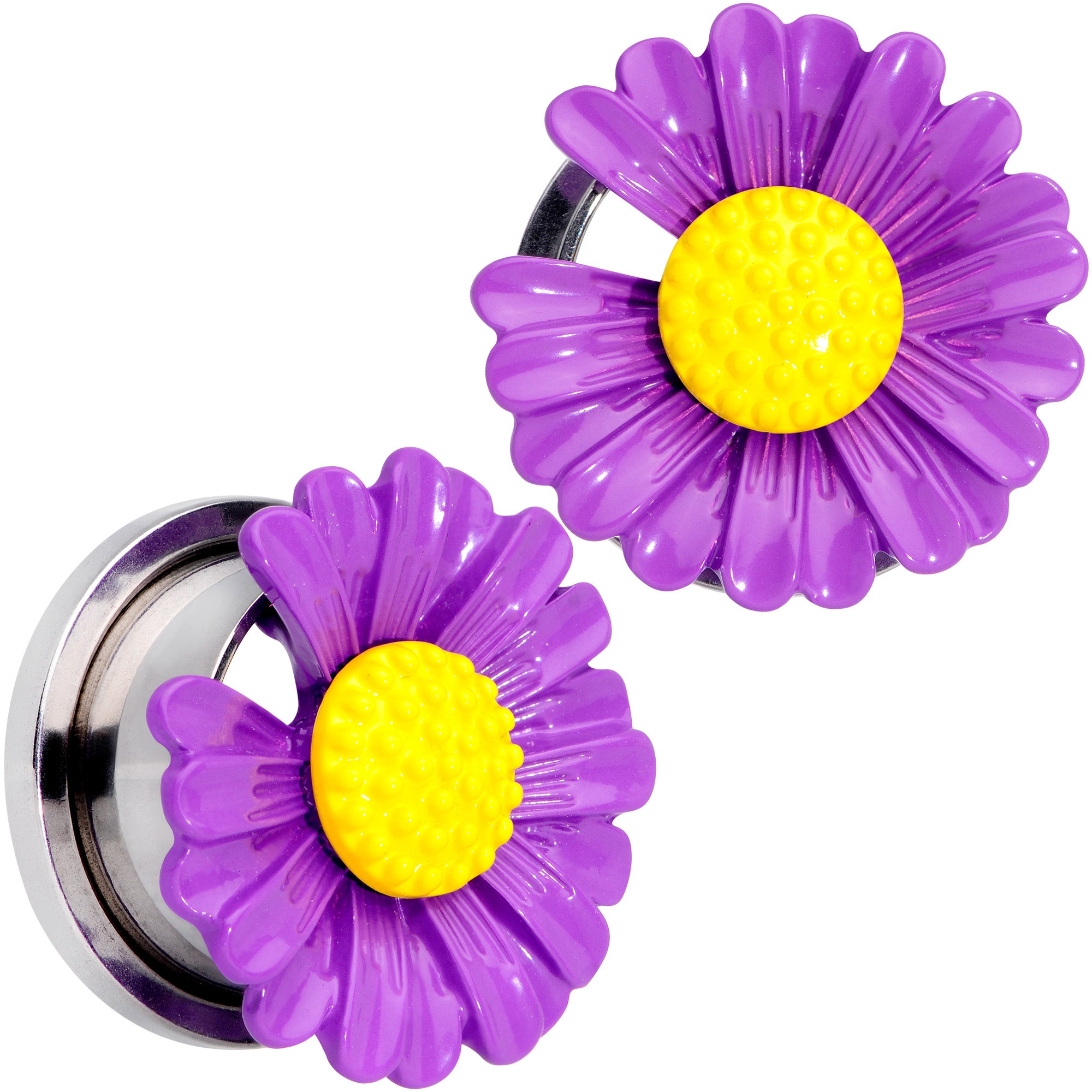 Purple Daisy Flower Screw Fit Plug Set