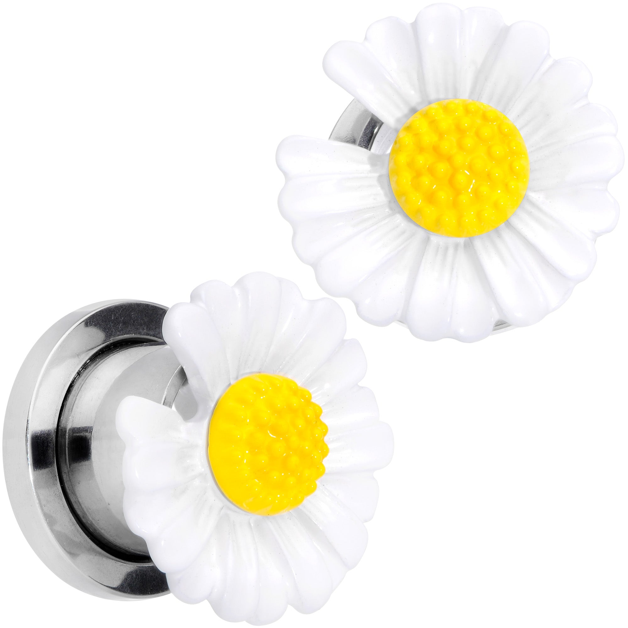 White Daisy Flower Screw Fit Plug Set