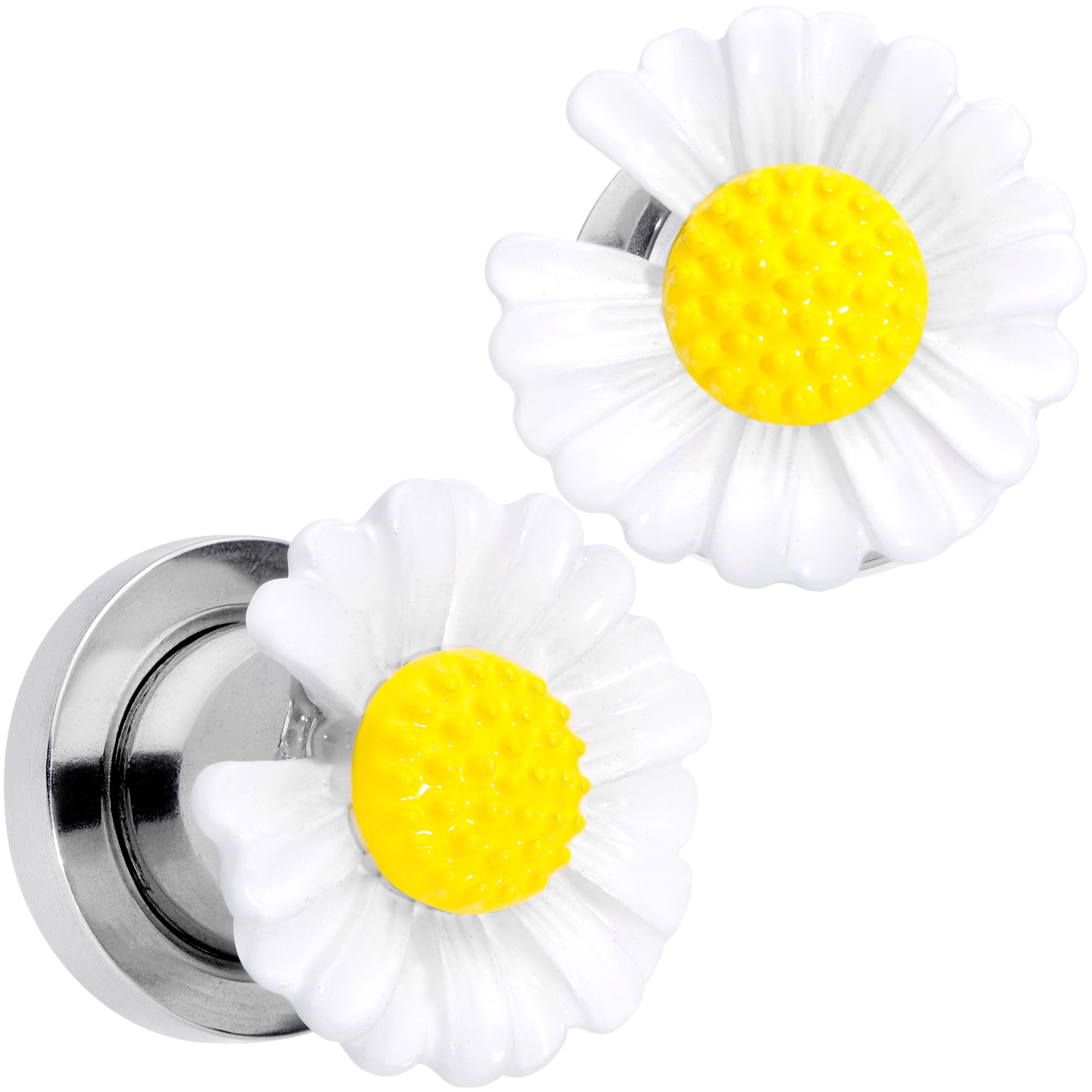 White Daisy Flower Screw Fit Plug Set