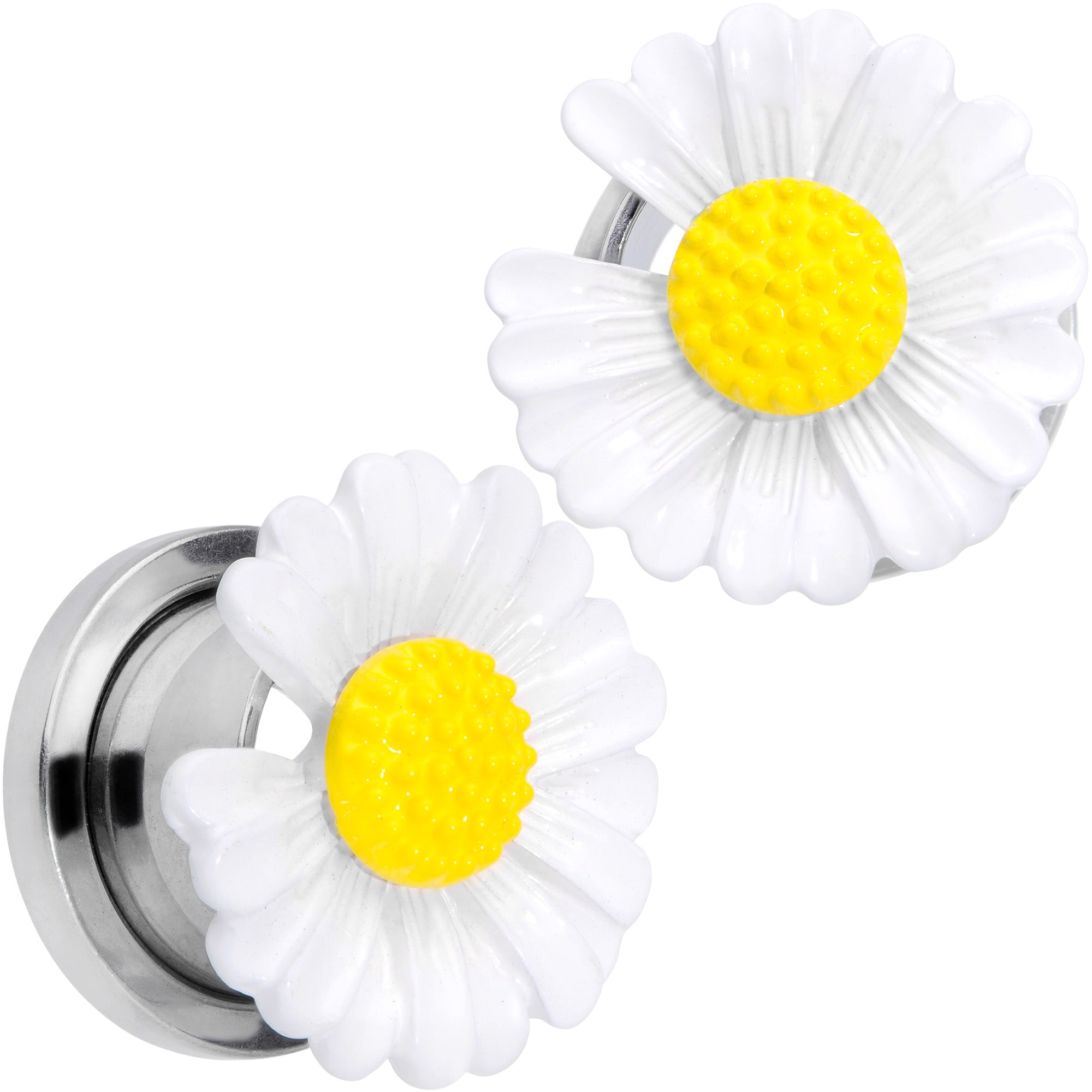 White Daisy Flower Screw Fit Plug Set