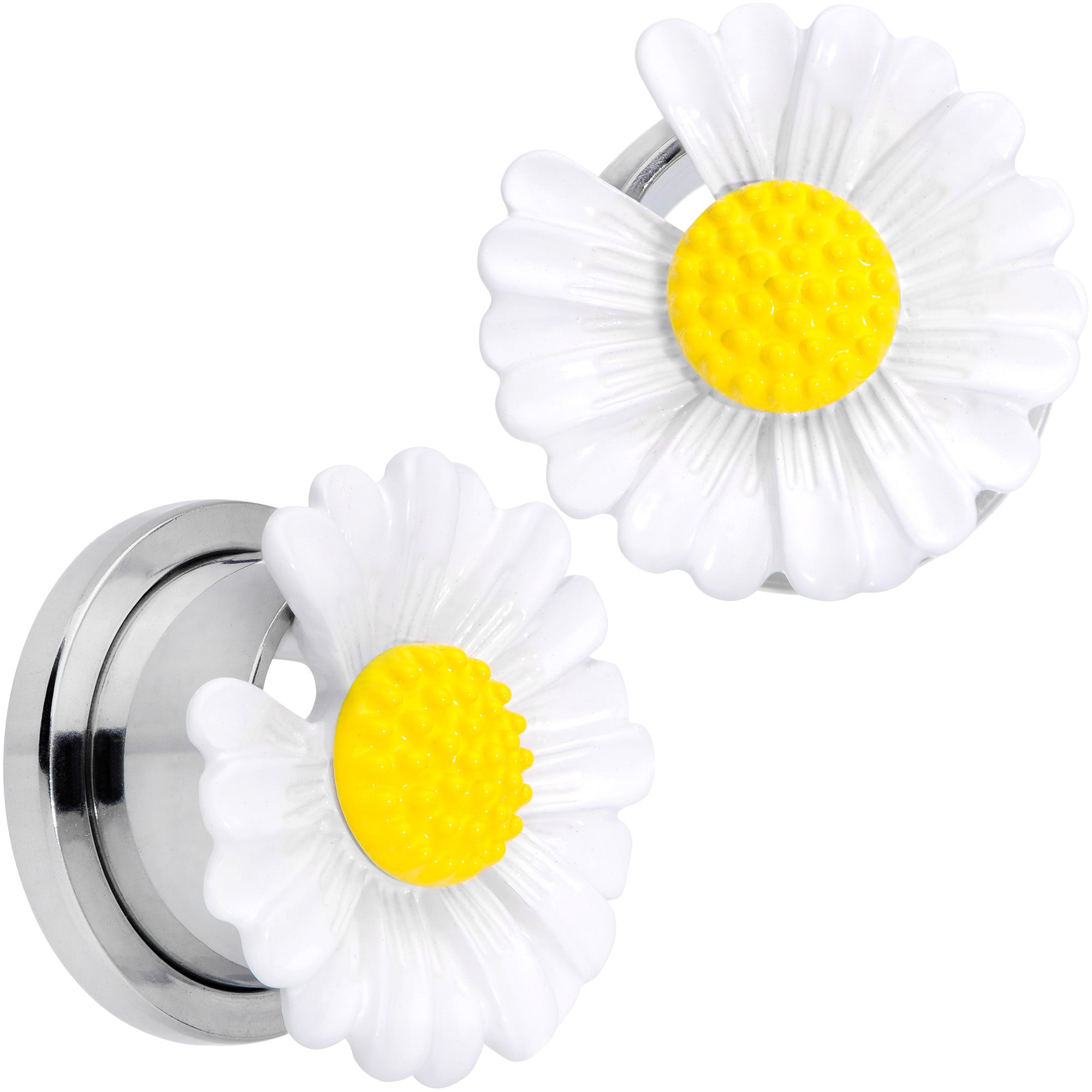 White Daisy Flower Screw Fit Plug Set