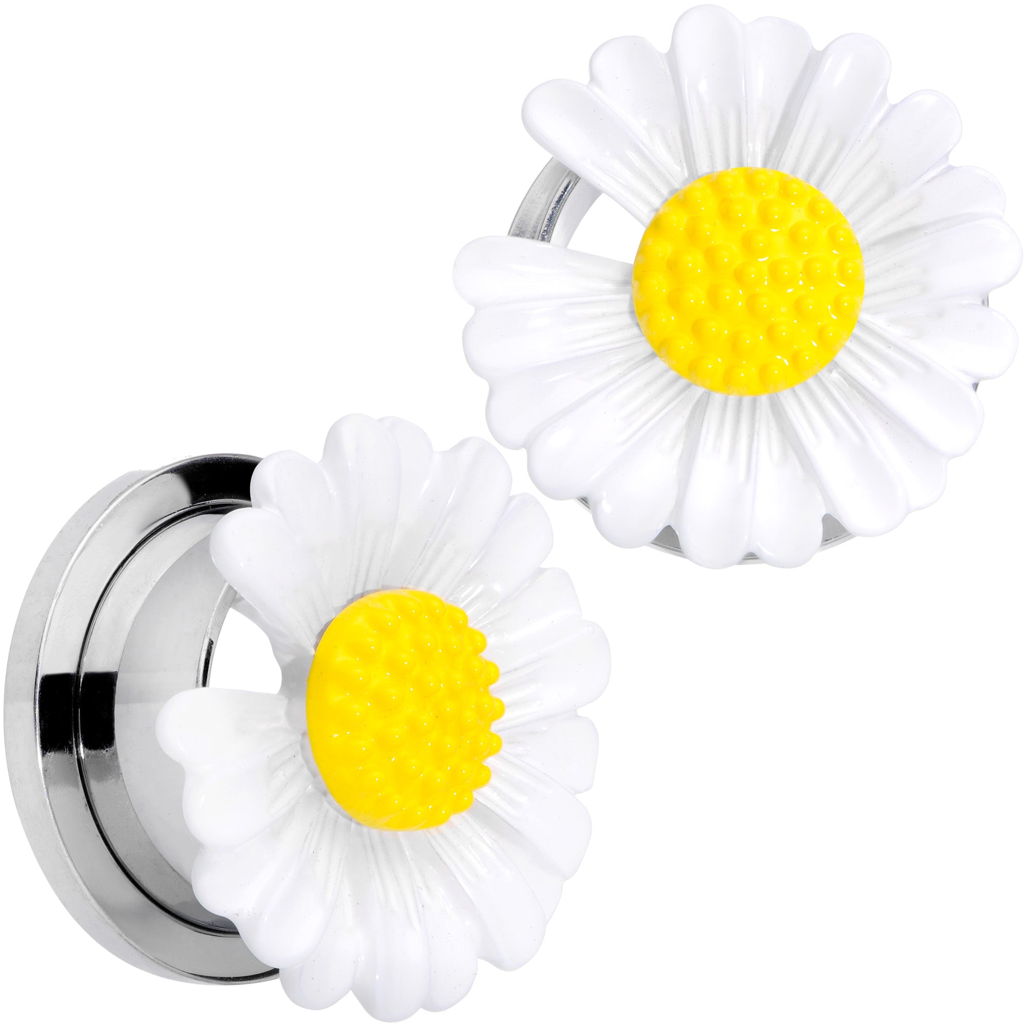 White Daisy Flower Screw Fit Plug Set