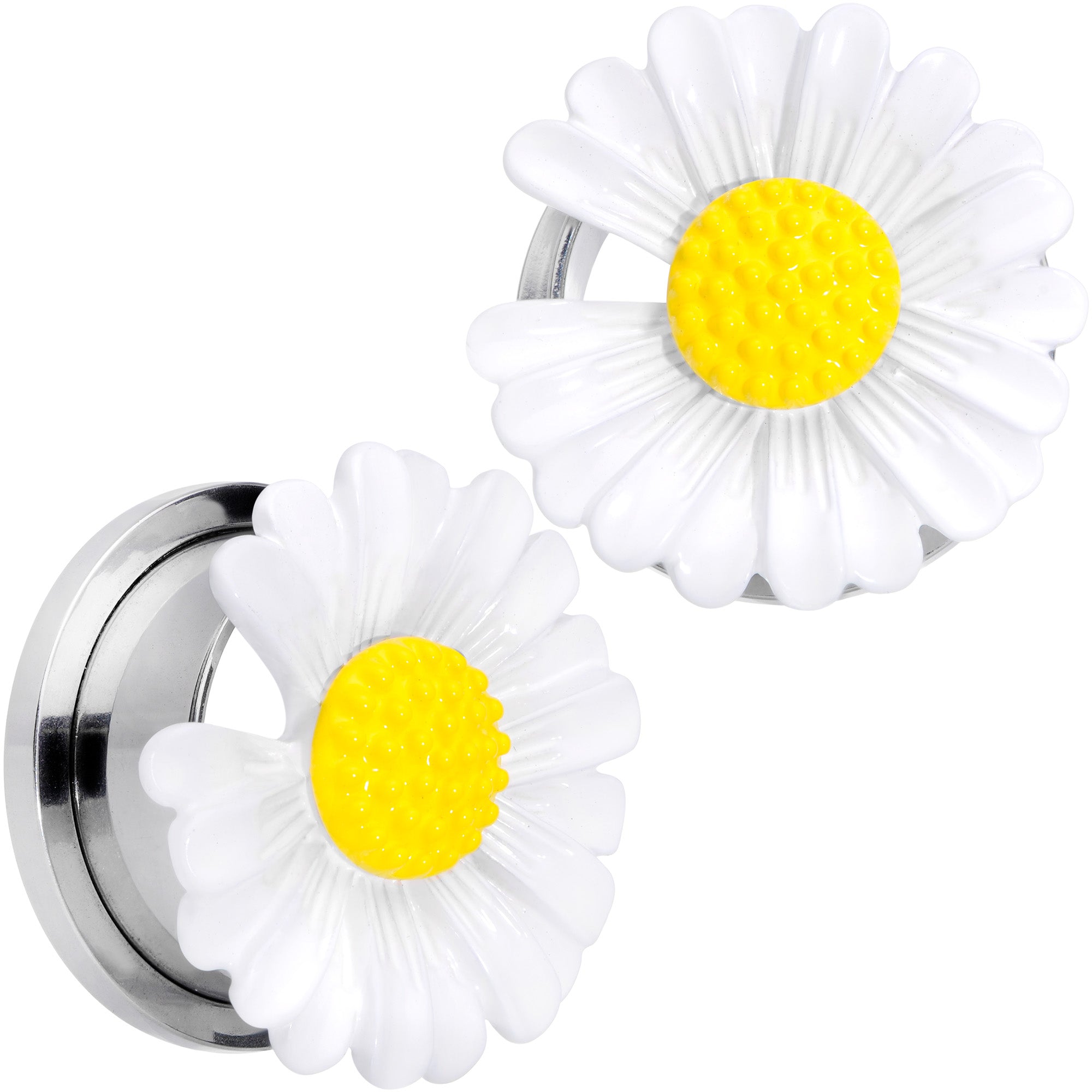 White Daisy Flower Screw Fit Plug Set