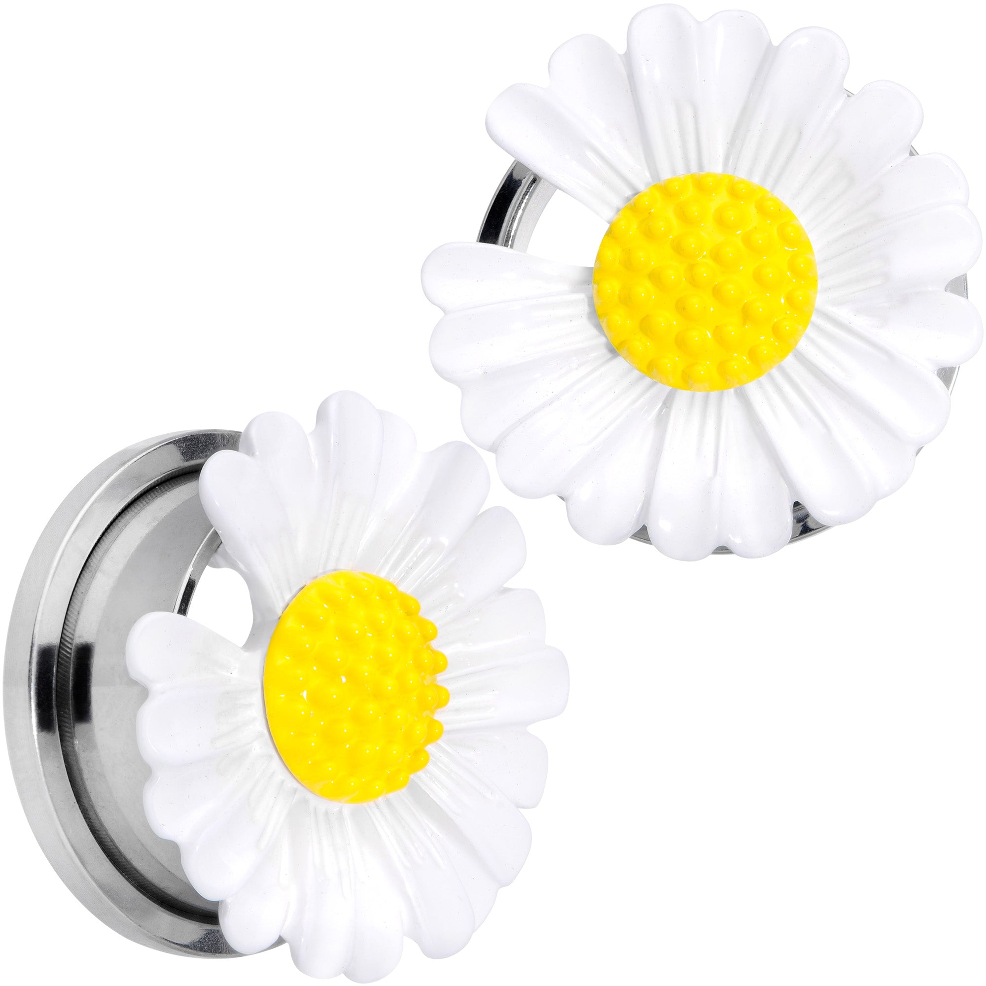 White Daisy Flower Screw Fit Plug Set