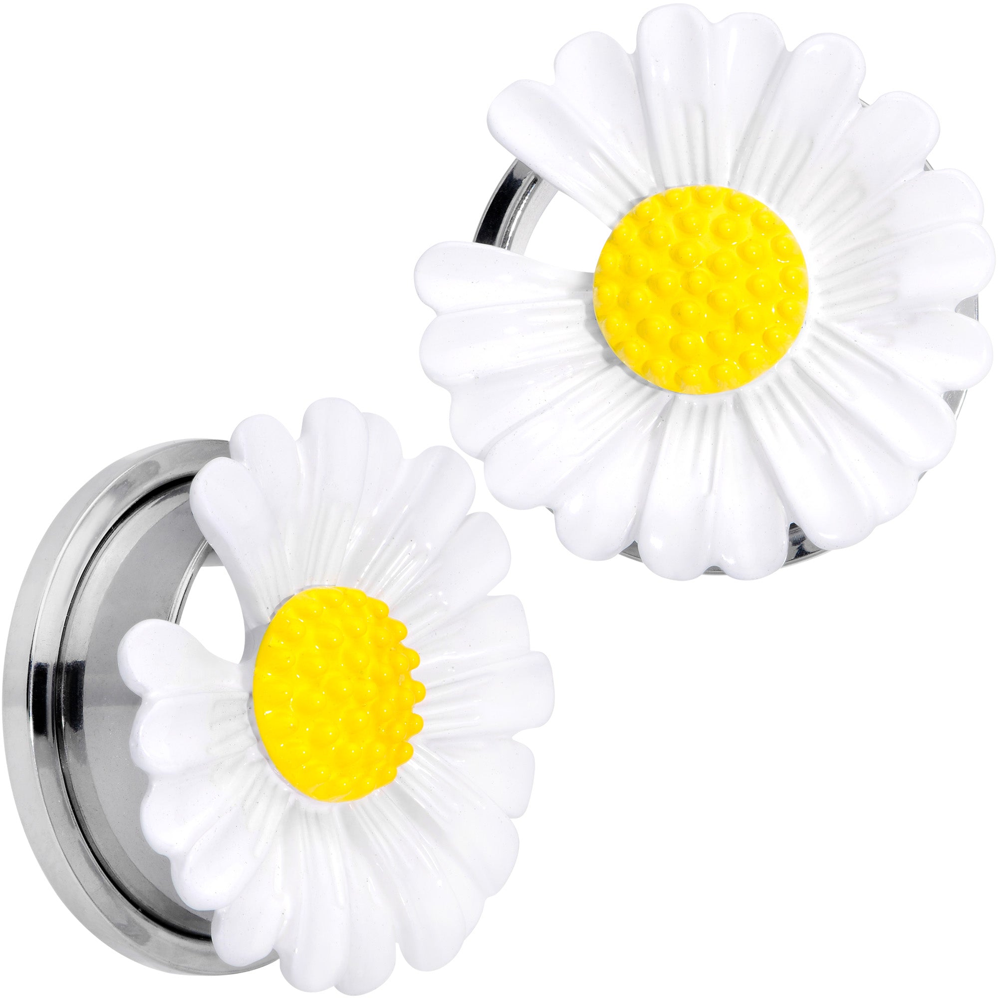 White Daisy Flower Screw Fit Plug Set