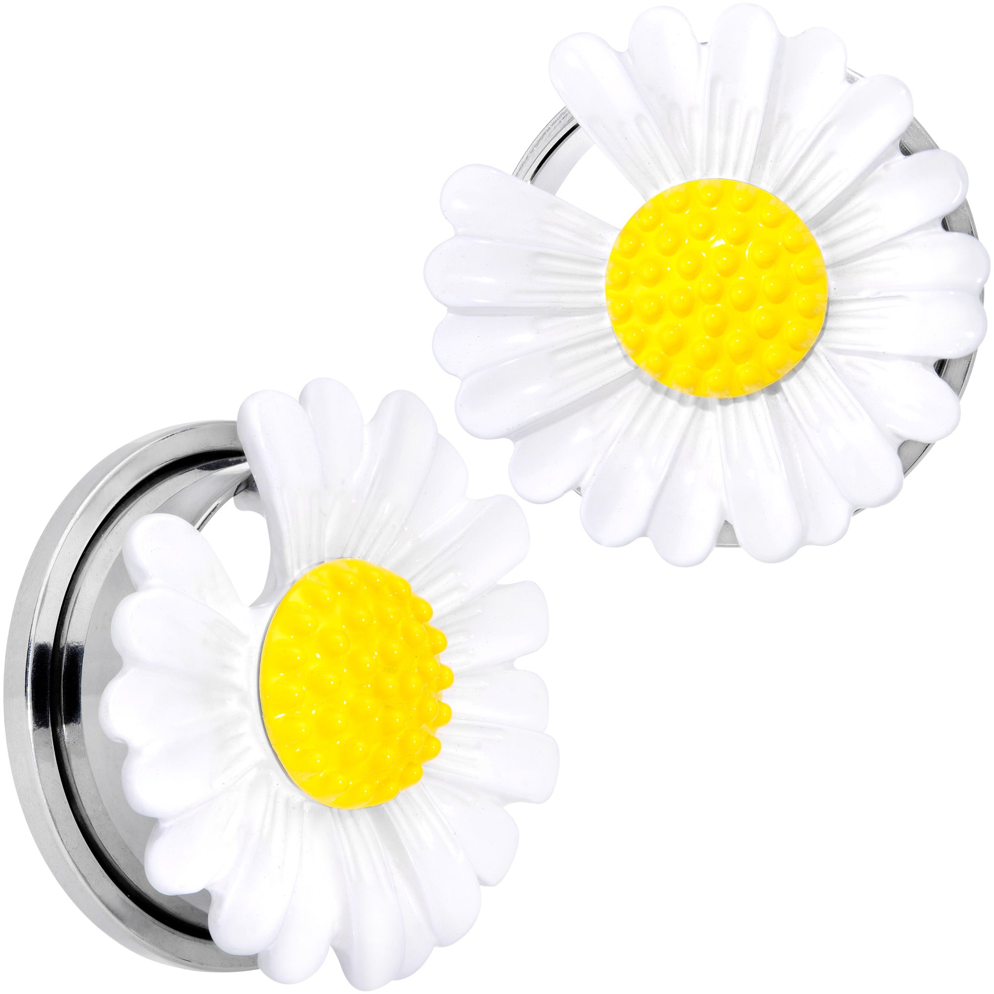 White Daisy Flower Screw Fit Plug Set