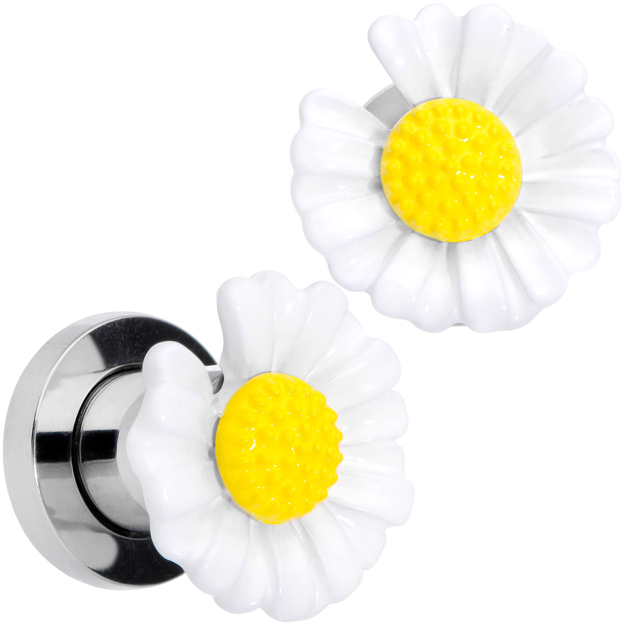 White Daisy Flower Screw Fit Plug Set