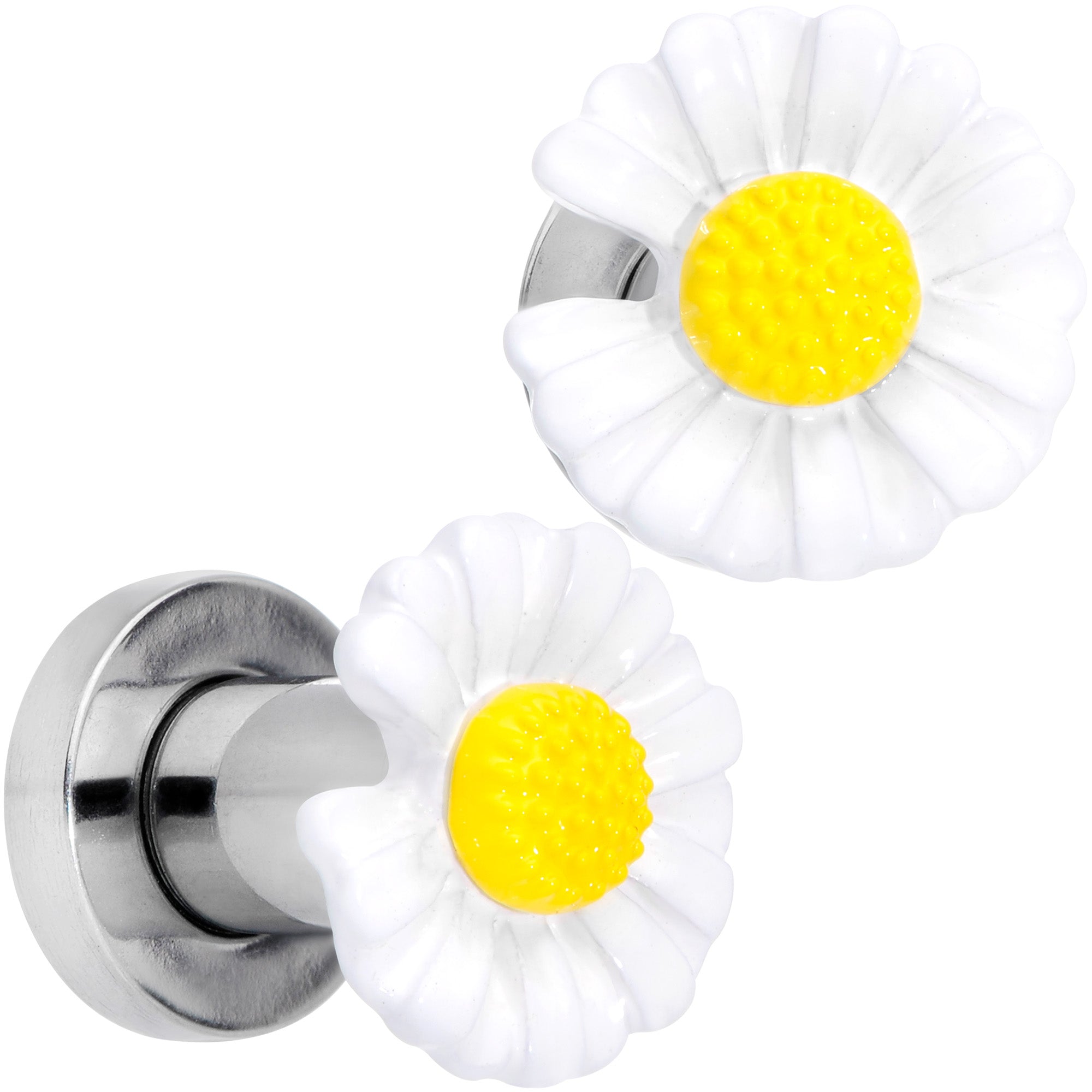 White Daisy Flower Screw Fit Plug Set