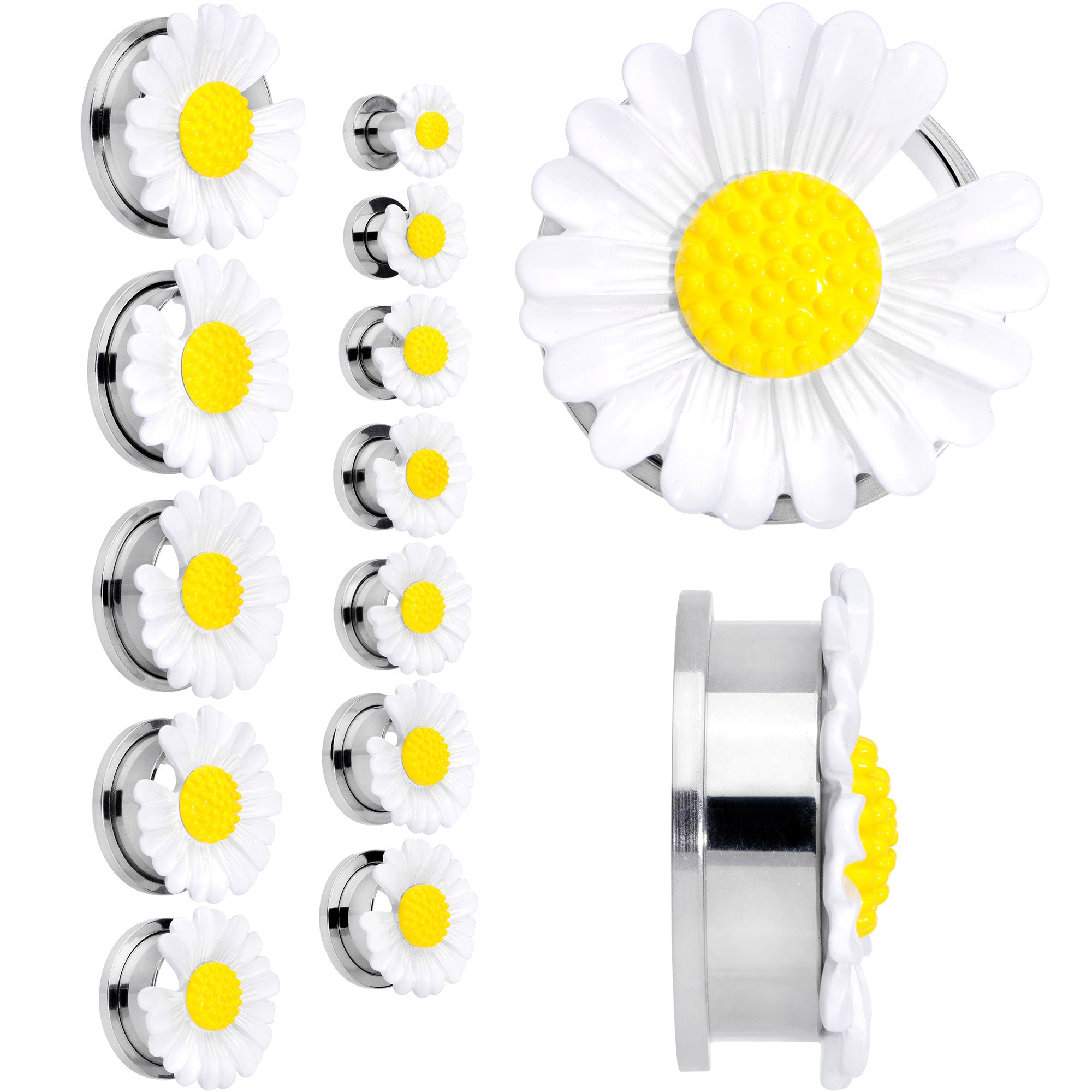 White Daisy Flower Screw Fit Plug Set