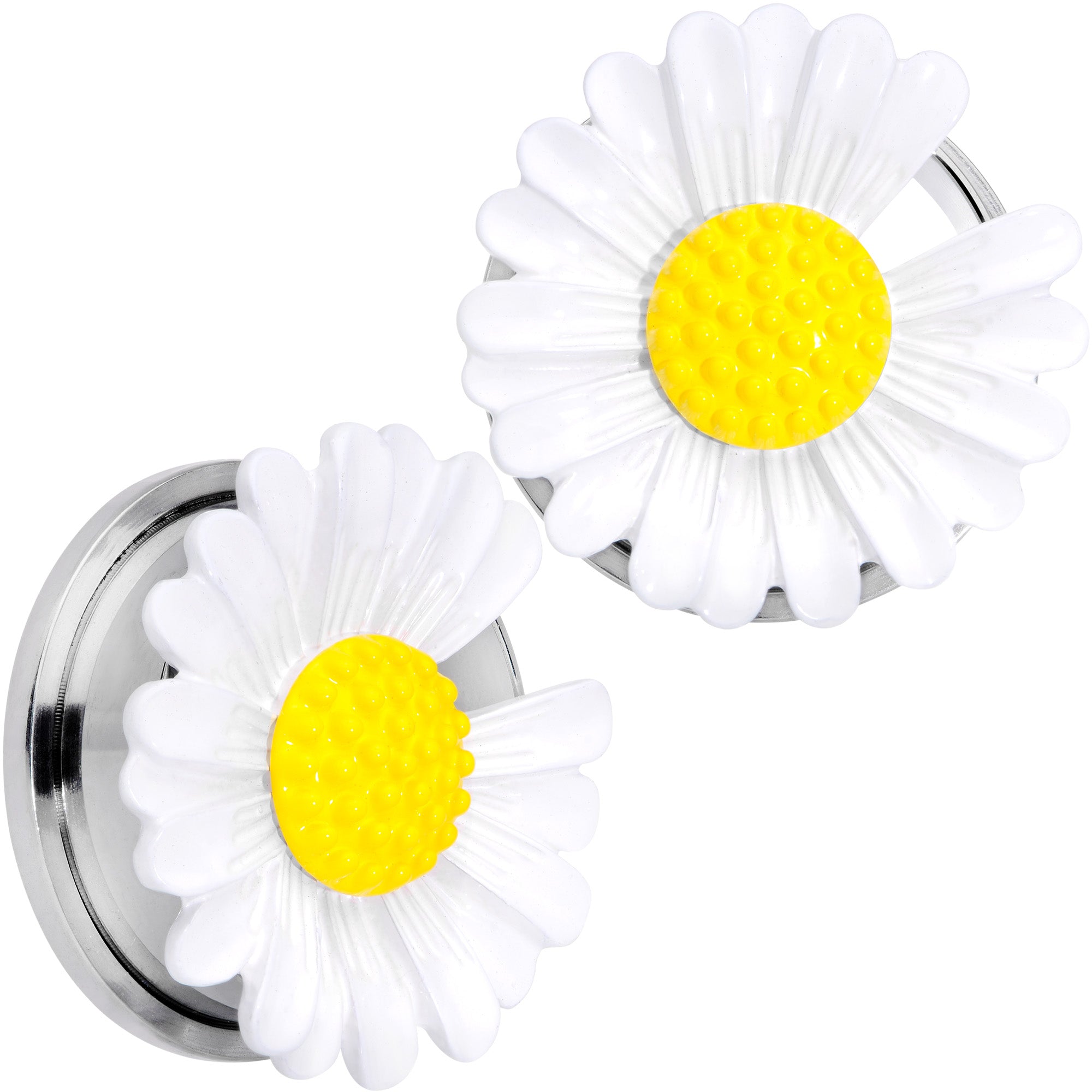 White Daisy Flower Screw Fit Plug Set