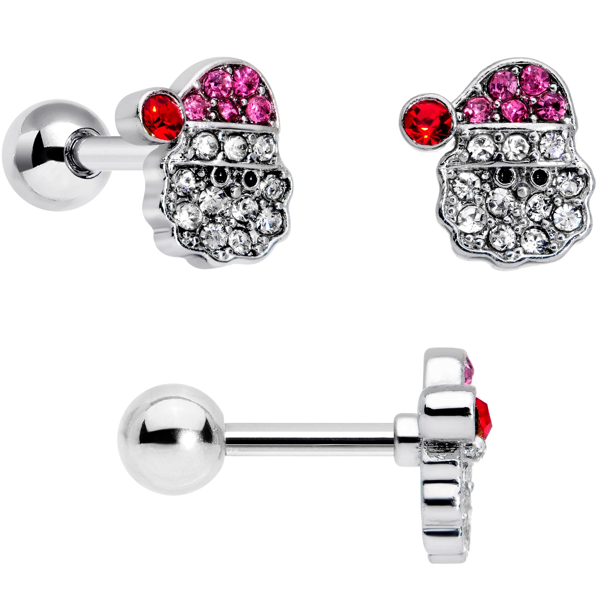 16 Gauge 1/4 Clear Red Gem Santa Christmas Cartilage Tragus Set of 3