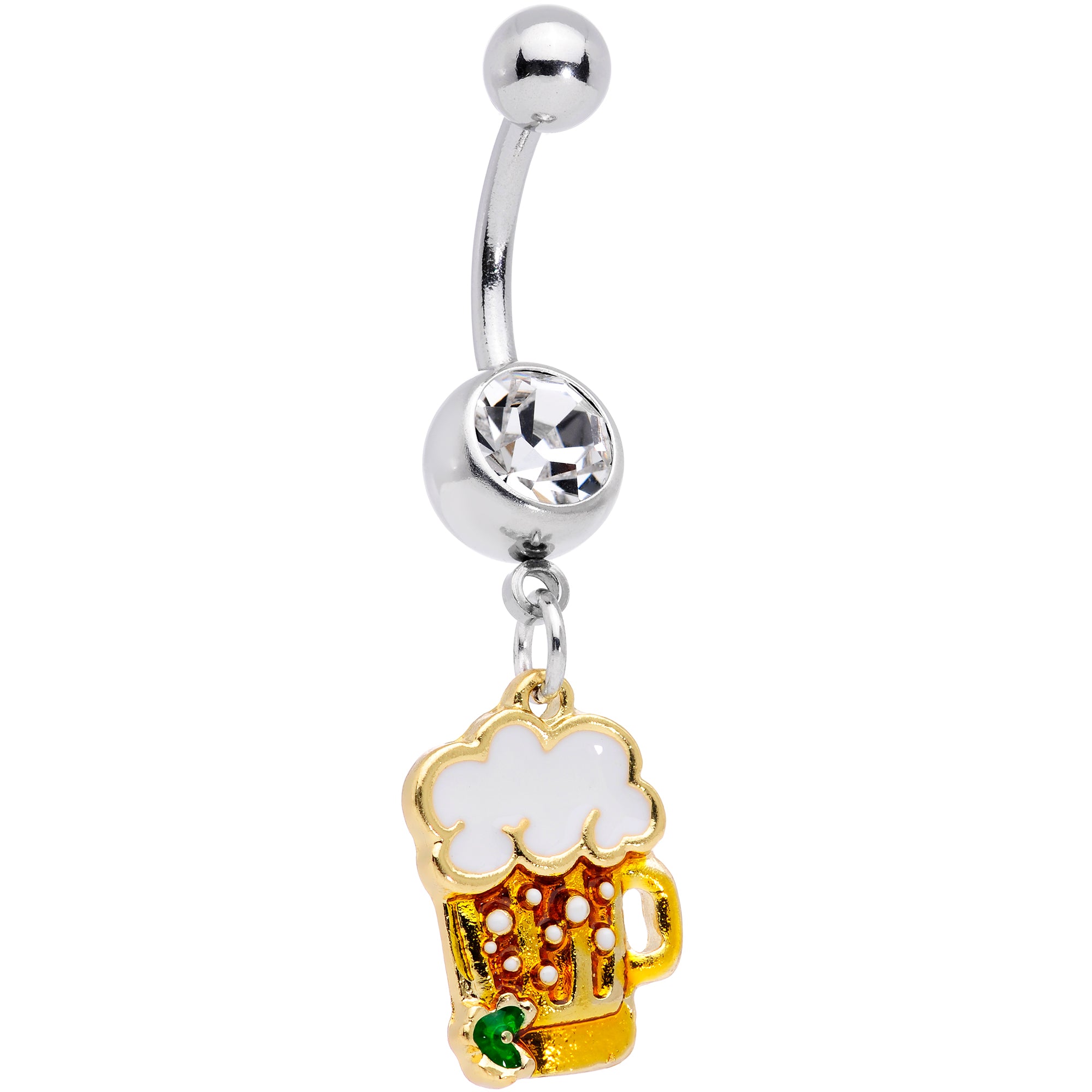 Clear Gem Beer Mug St Patricks Day Dangle Belly Ring