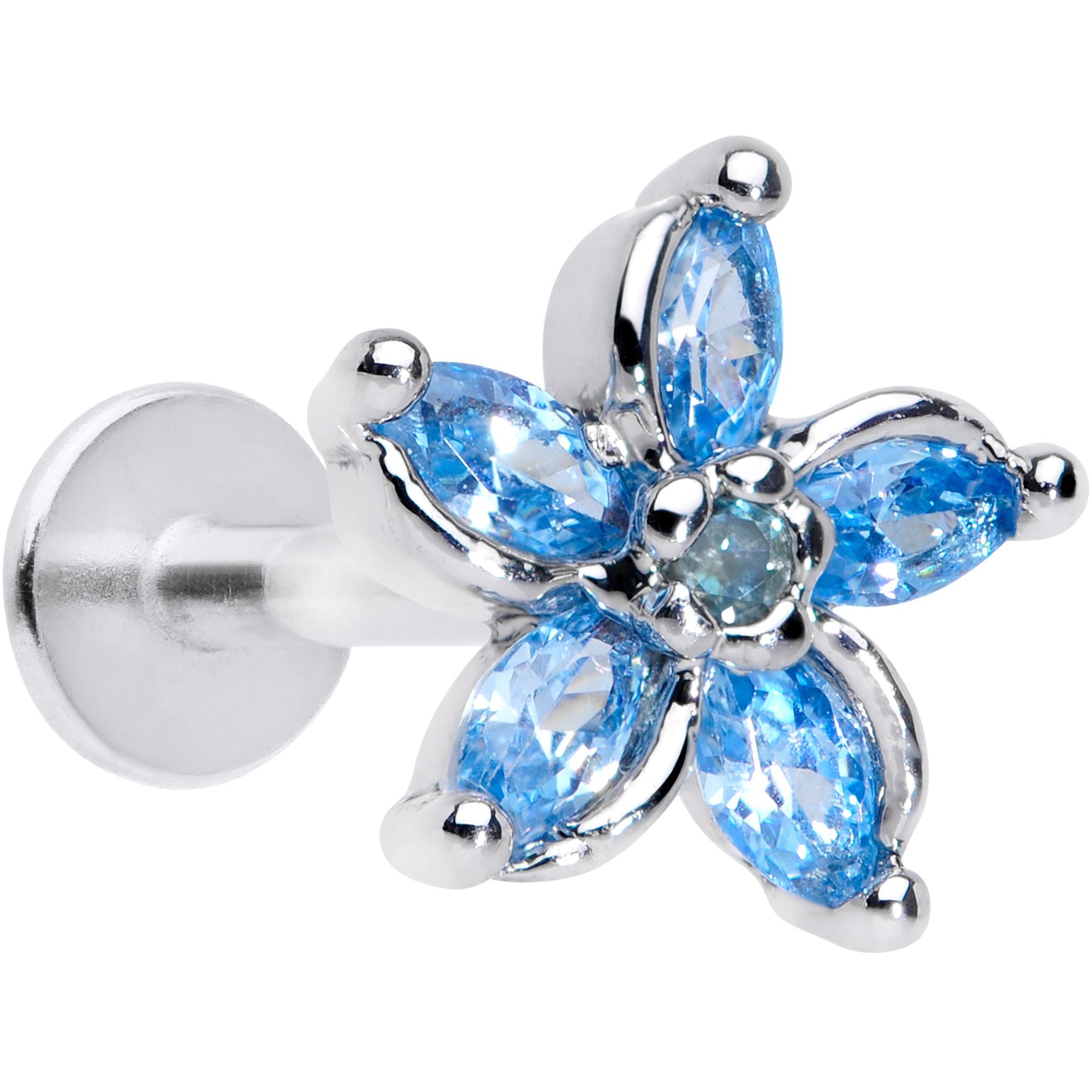 16 Gauge 5/16 Aqua Gem Pretty Petals Flower Labret Monroe Tragus