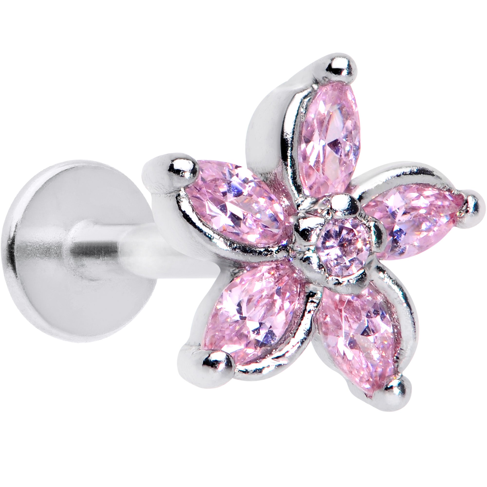 16 Gauge 5/16 Pink Gem Pretty Petals Flower Labret Monroe Tragus