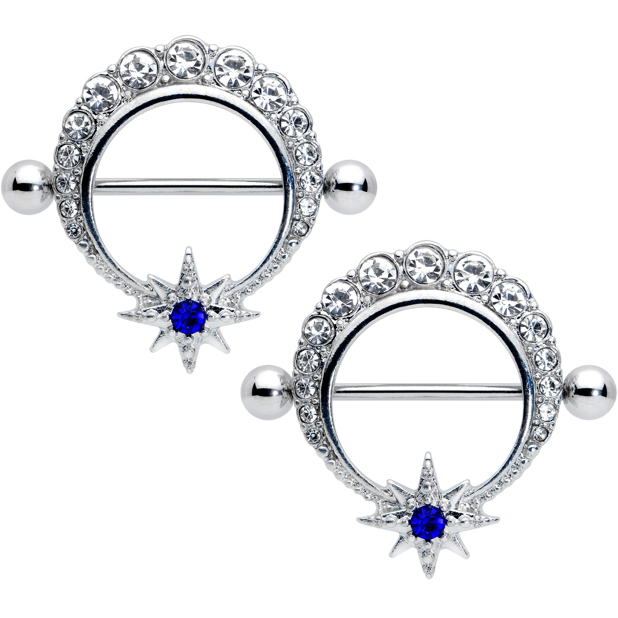 14 Gauge 3/4 Clear Blue Gem Evening Star Nipple Shield Set