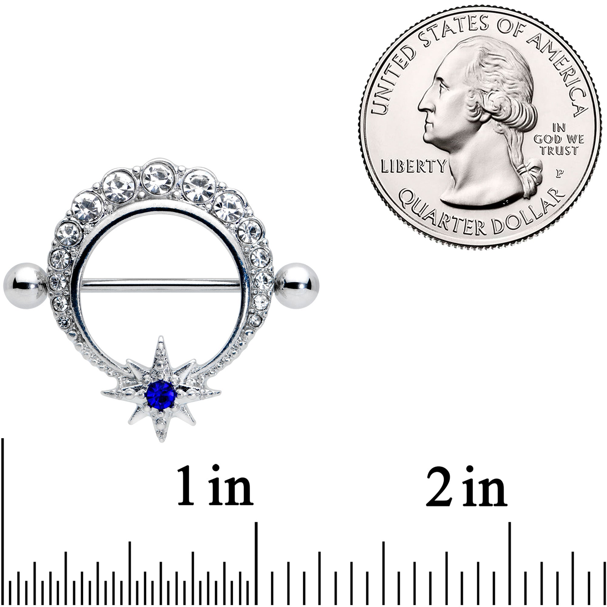 14 Gauge 3/4 Clear Blue Gem Evening Star Nipple Shield Set