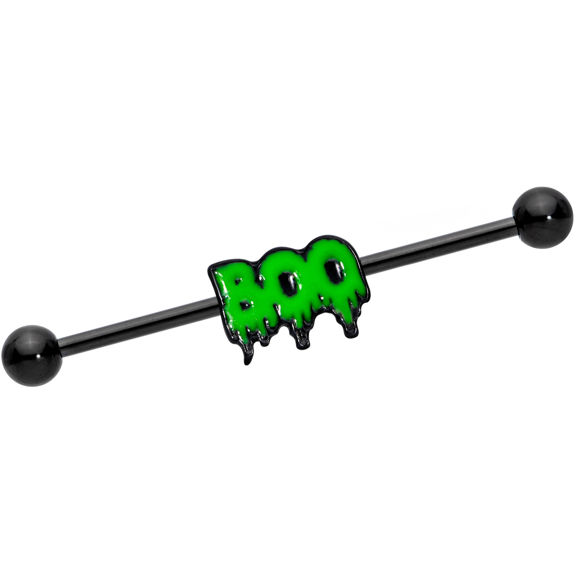 14 Gauge Black Green Spooky Boo Halloween Industrial Barbell 38mm