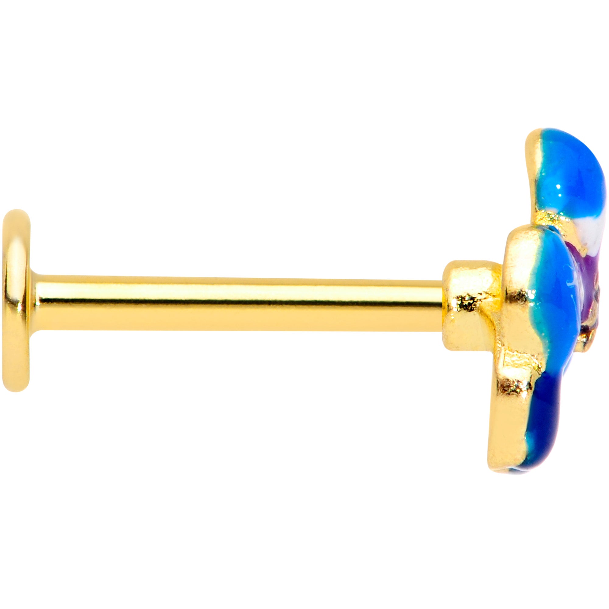 16 Gauge 5/16 Clear CZ Gem Gold Tone Blue Spring Flower Labret Monroe