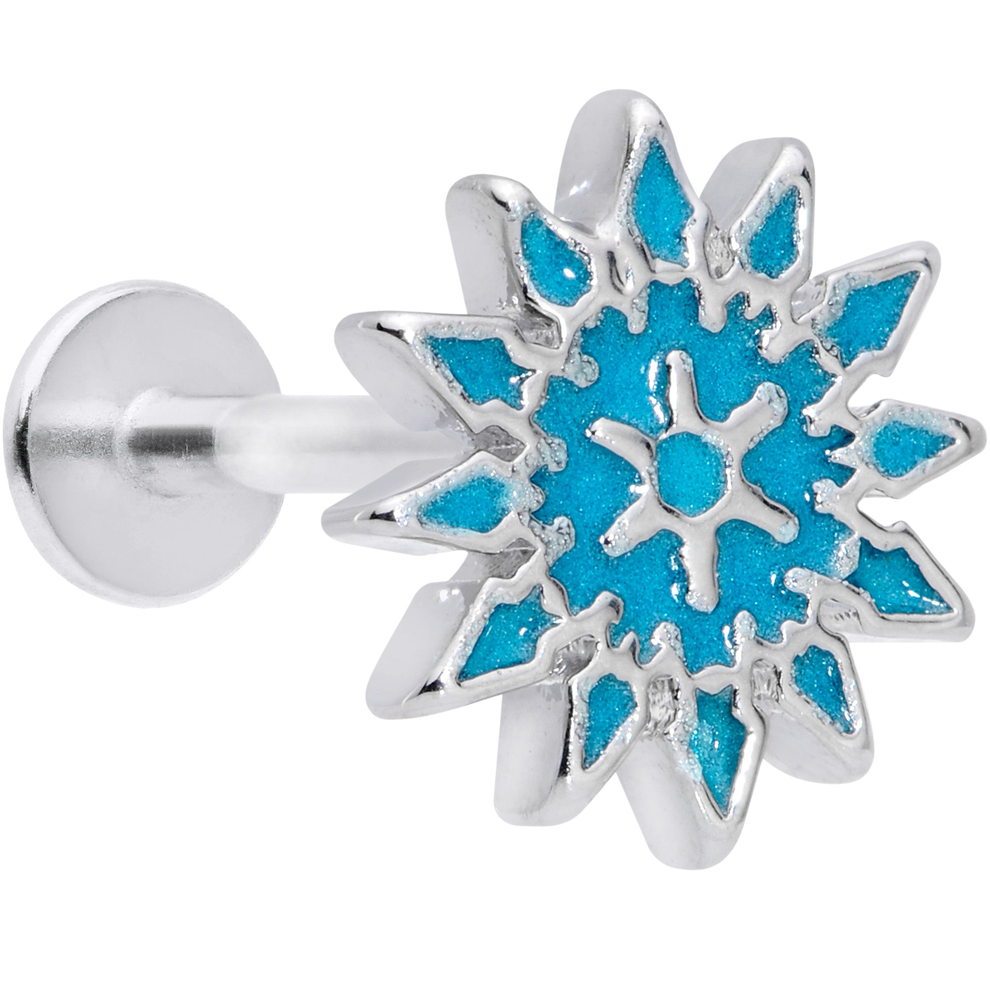 16 Gauge 5/16 Blue Winter Snowflake Christmas Labret Monroe Tragus