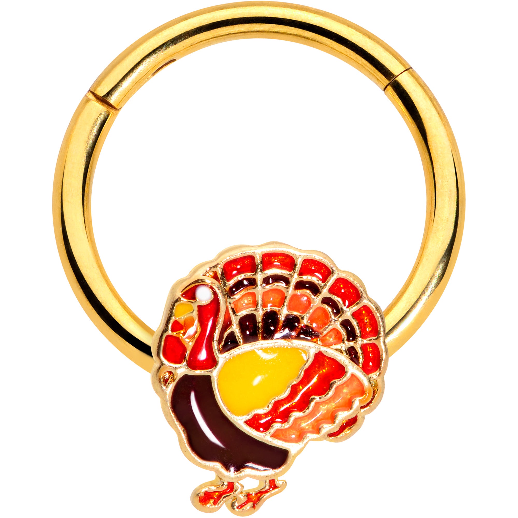 16 Gauge 3/8 Gold Tone Turkey Thanksgiving Hinged Segment Ring