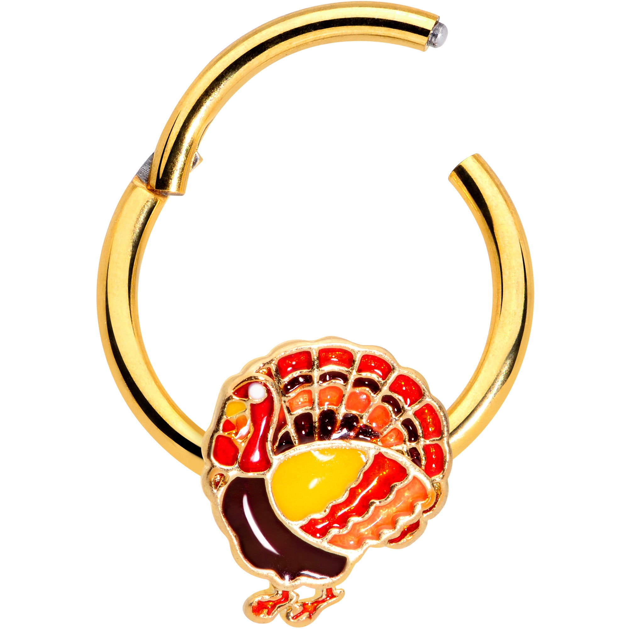 16 Gauge 3/8 Gold Tone Turkey Thanksgiving Hinged Segment Ring