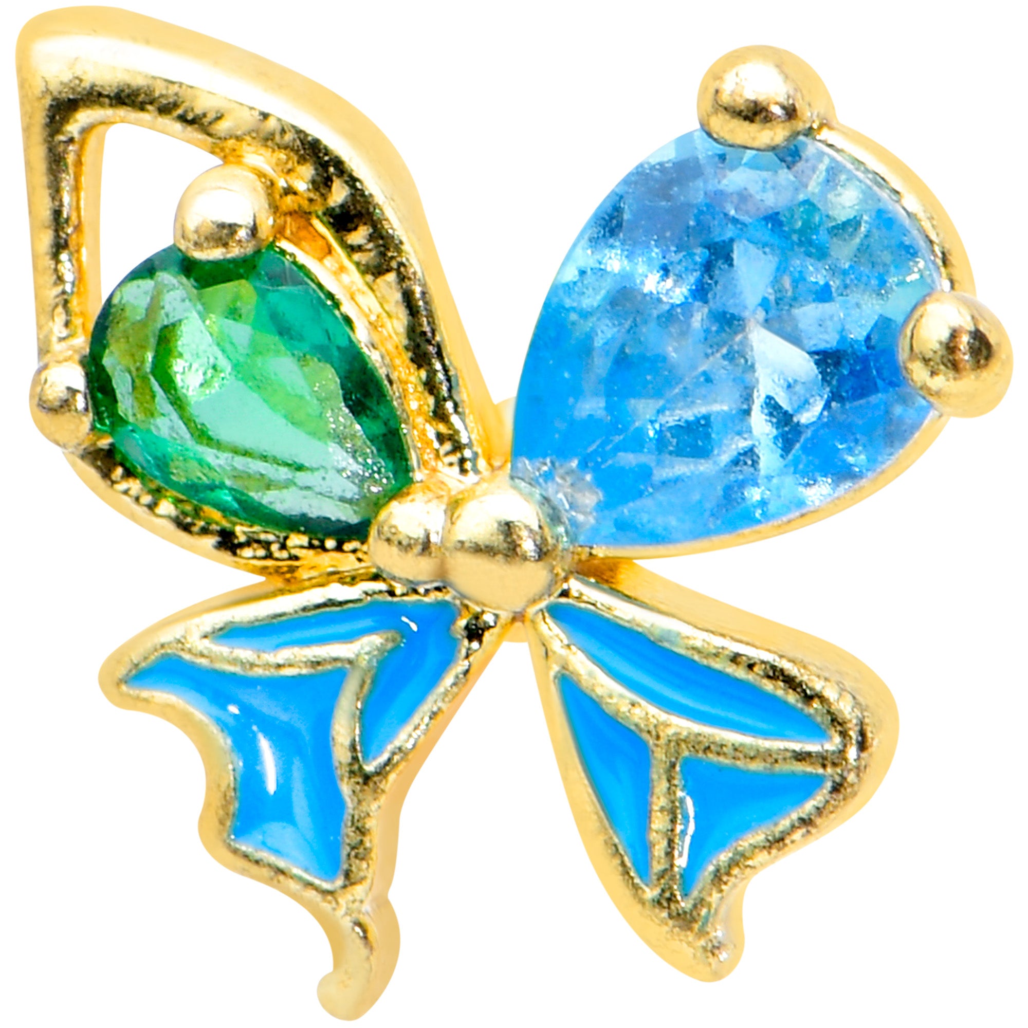 16 Gauge 1/4 Blue Green Gem Gold Tone Sweet Butterfly Labret Tragus