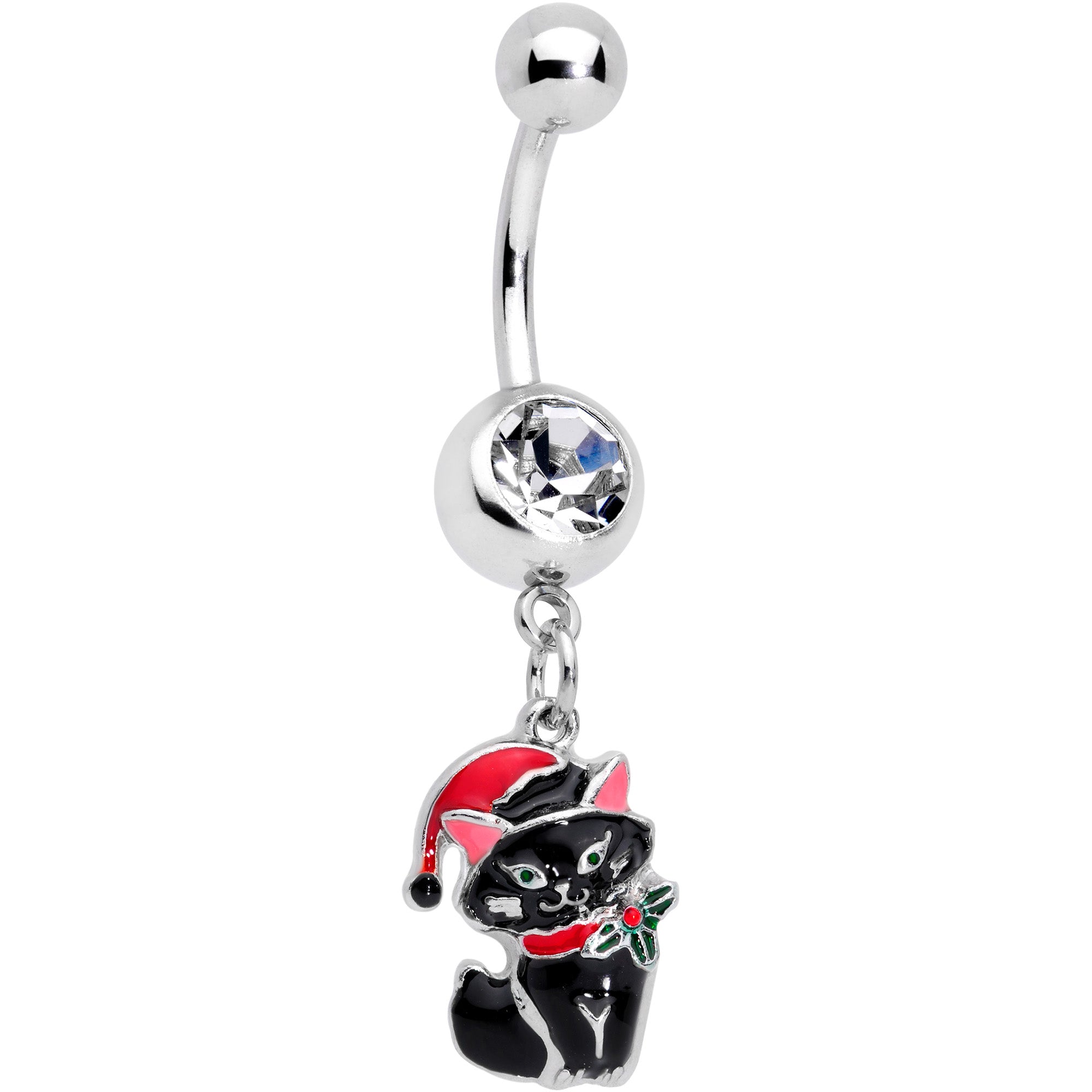 Santa Claus Black Cat Christmas Dangle Belly Ring