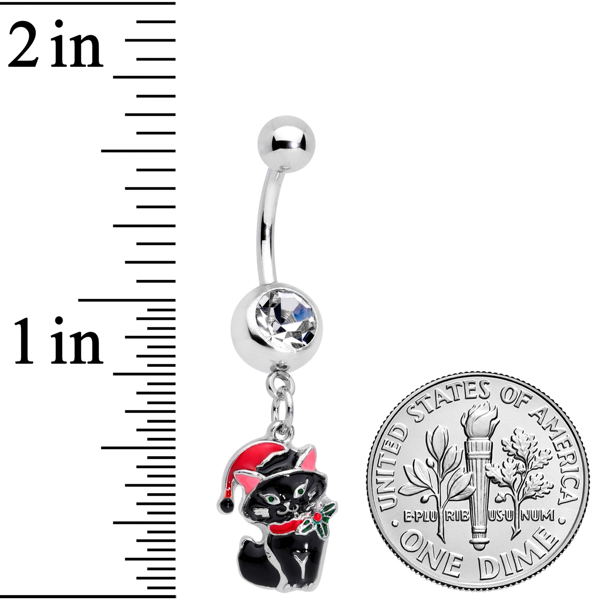 Santa Claus Black Cat Christmas Dangle Belly Ring