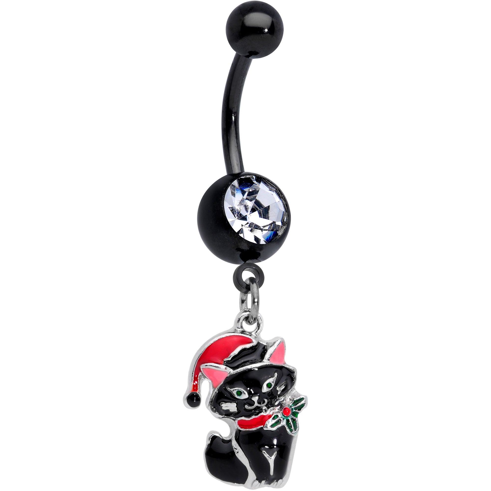 Black Santa Claus Black Cat Christmas Dangle Belly Ring