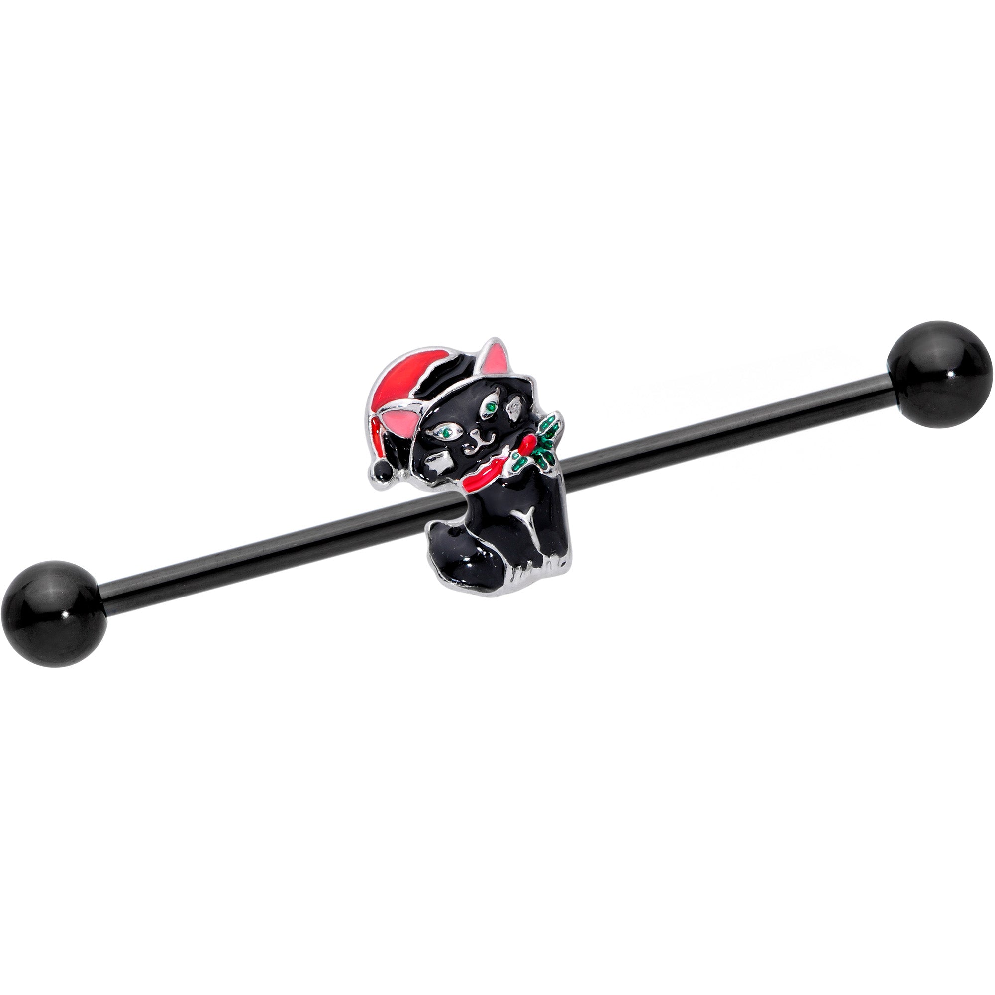 14 Gauge Black Santa Claus Black Cat Christmas Industrial Barbell 38mm