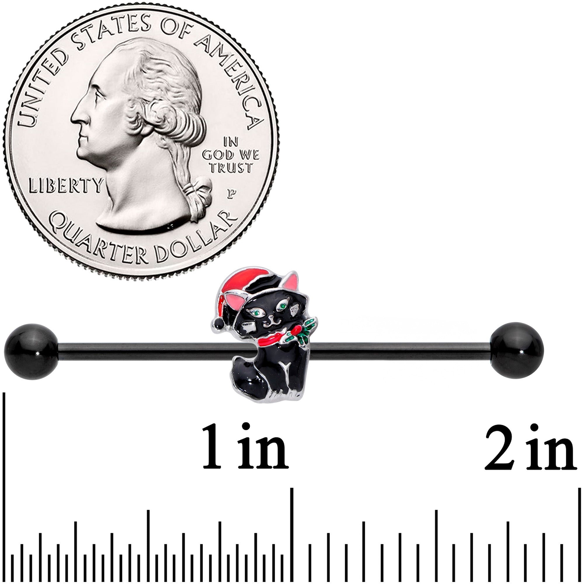 14 Gauge Black Santa Claus Black Cat Christmas Industrial Barbell 38mm