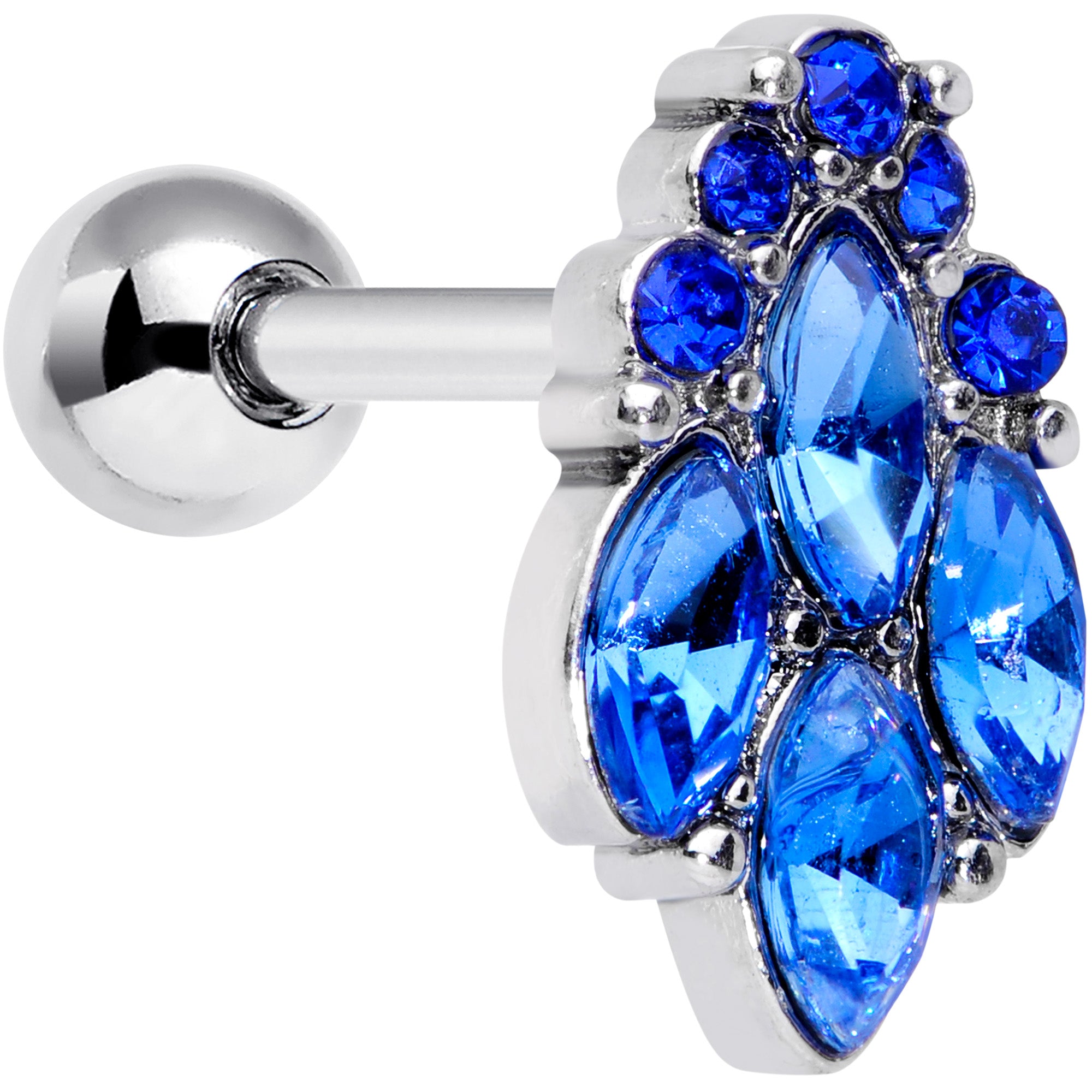 16 Gauge 1/4 Blue CZ Gem Fountain Cartilage Tragus Earring