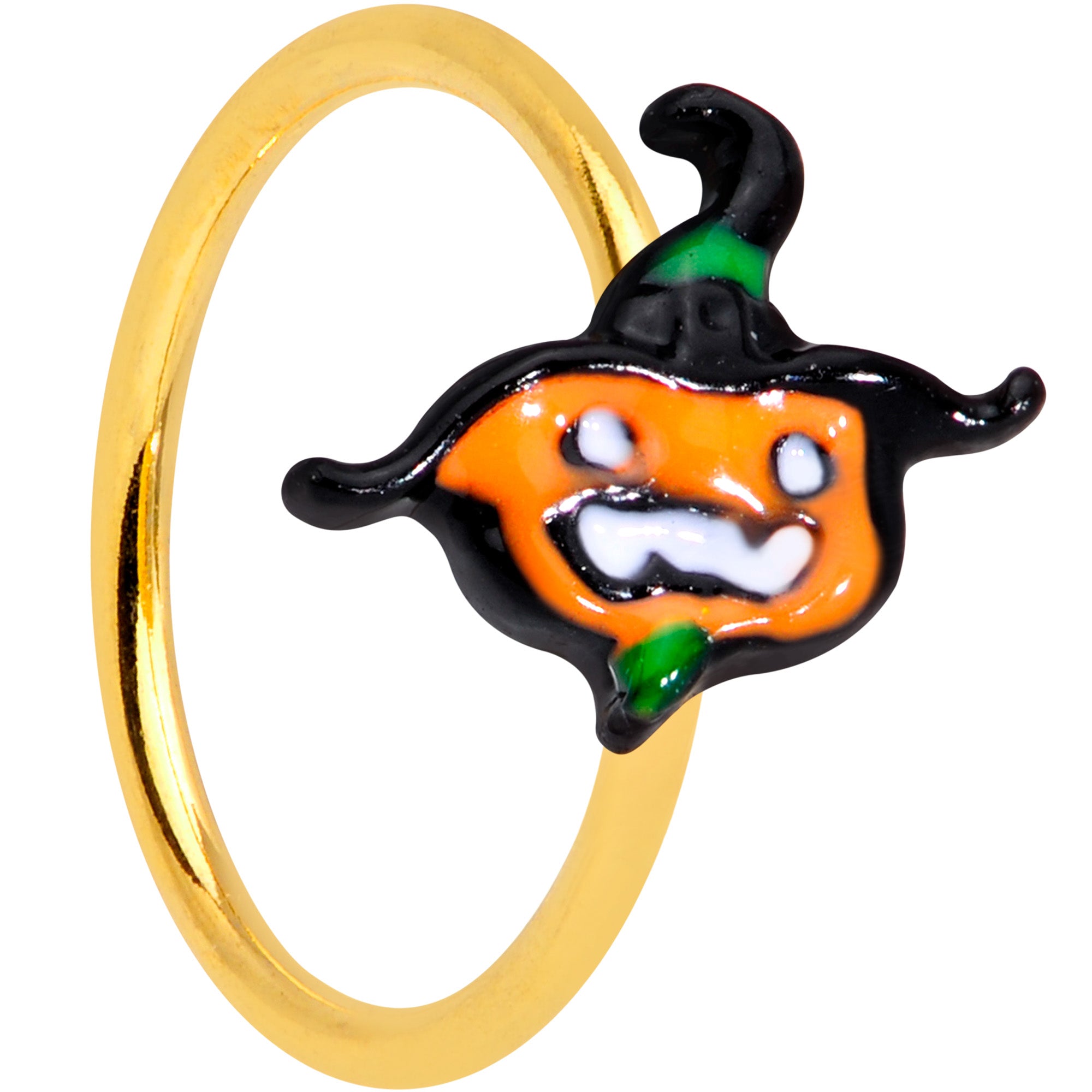 20 Gauge 5/16 Gold Tone Growling Pumpkin Halloween Nose Hoop