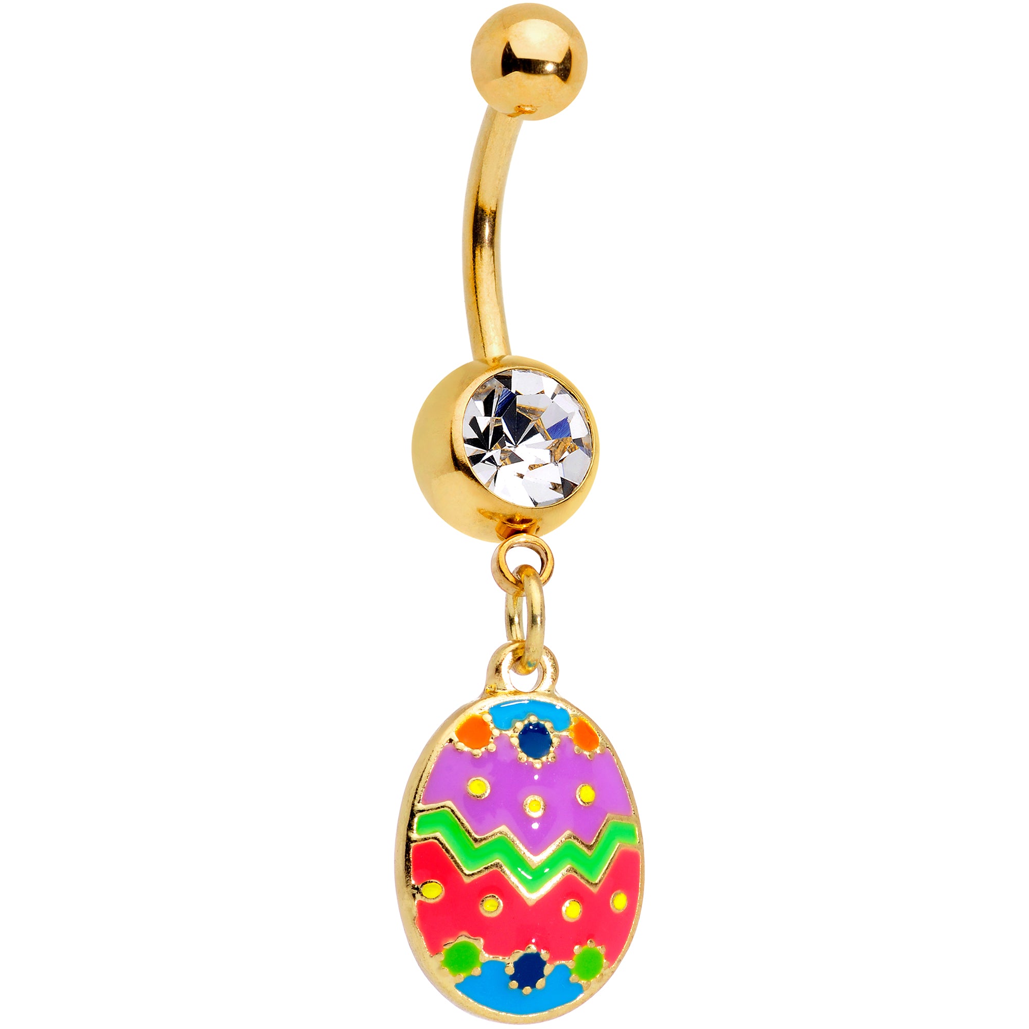 Clear Gem Gold Tone Multicolor Funky Easter Egg Dangle Belly Ring