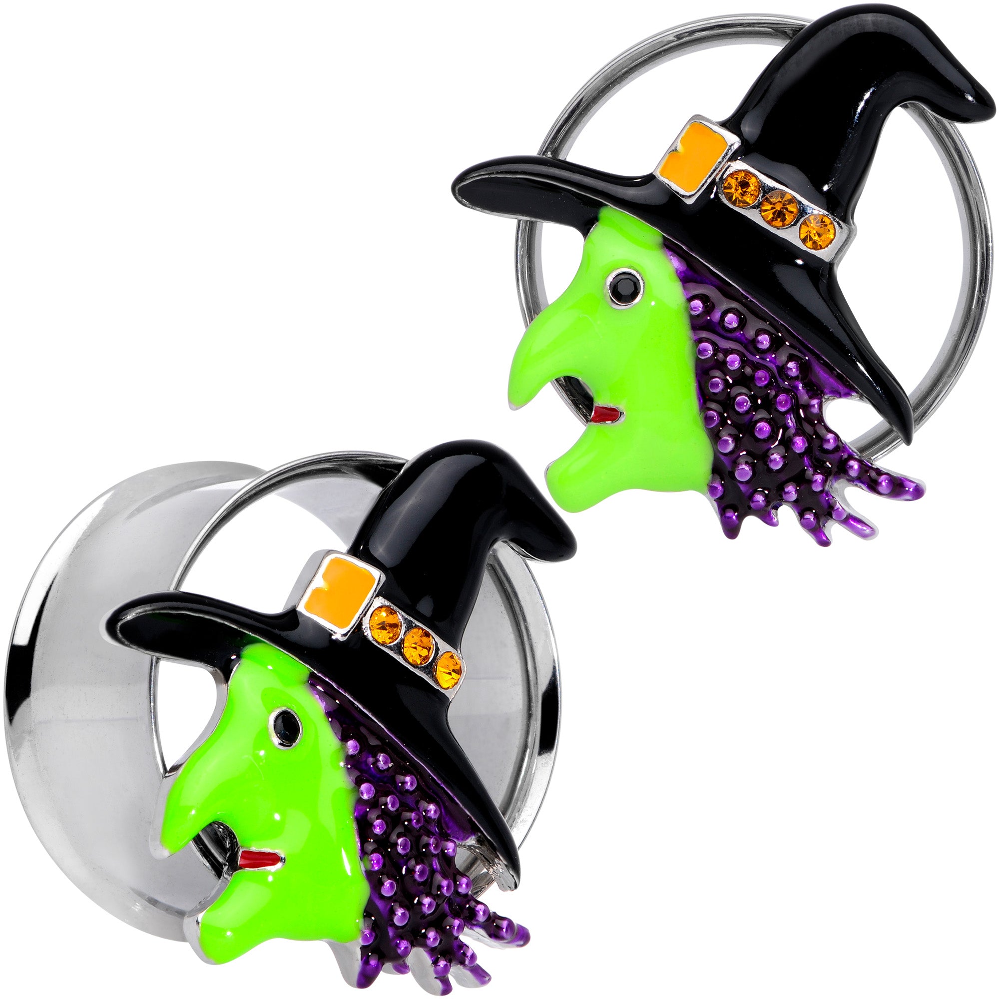 Orange Gem Green Witch Halloween Double Flare Tunnel Plug Set