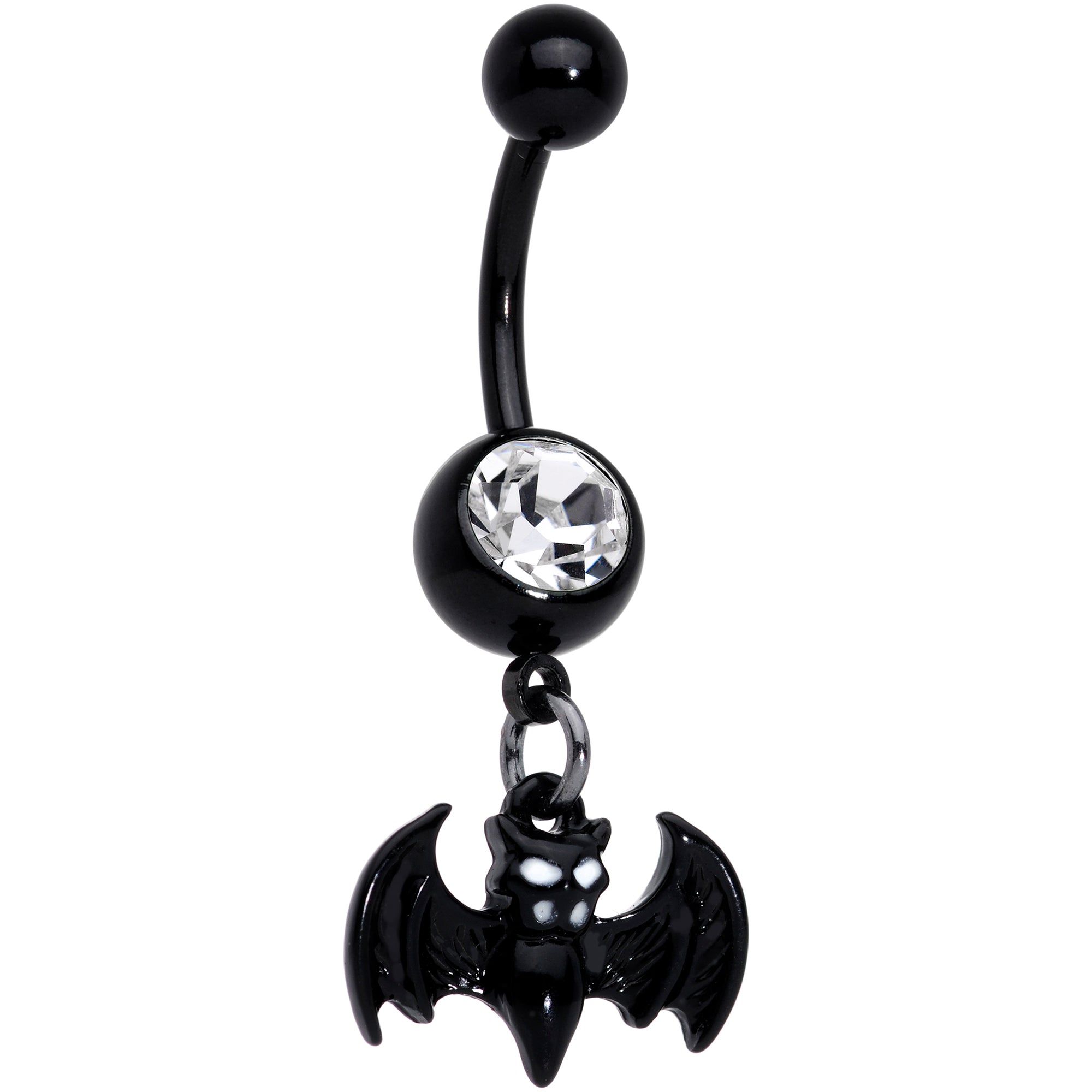 Clear Gem Black Baby Bat Halloween Dangle Belly Ring