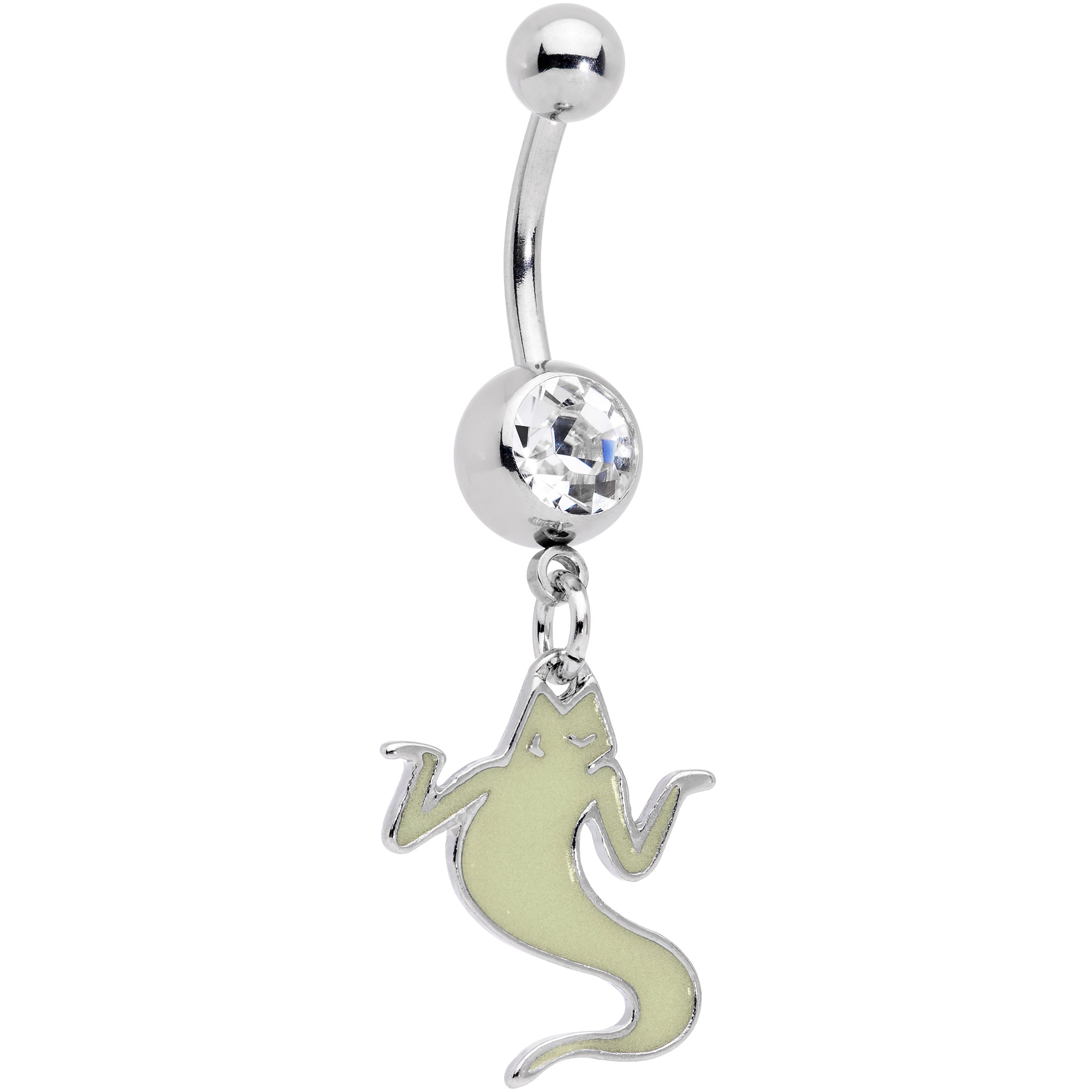 Clear Gem White Ghost Glow in the Dark Halloween Dangle Belly Ring