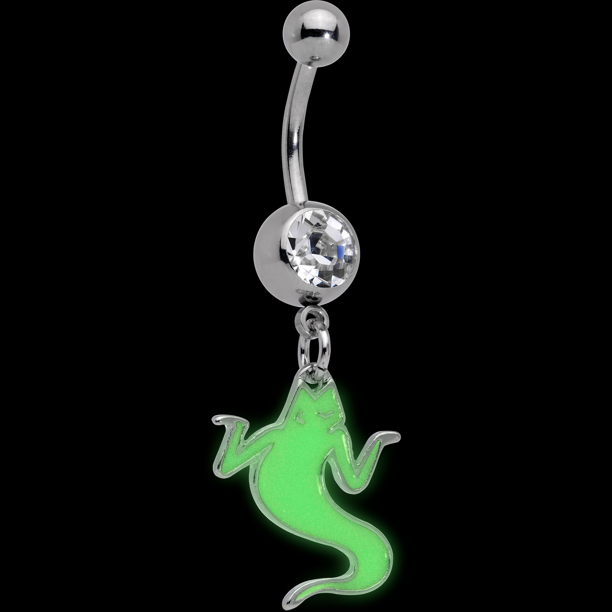 Clear Gem White Ghost Glow in the Dark Halloween Dangle Belly Ring