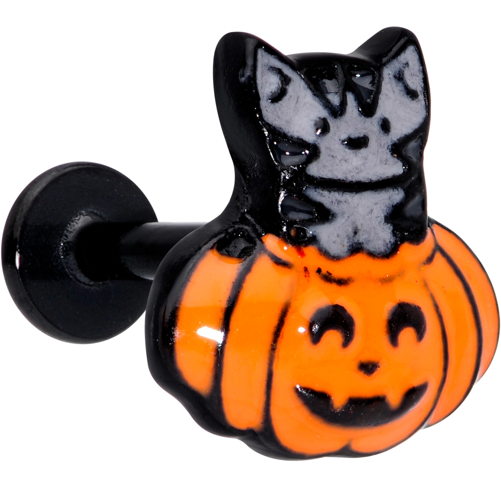 16 Gauge 5/16 Black Cat Surprise Pumpkin Halloween Labret Tragus