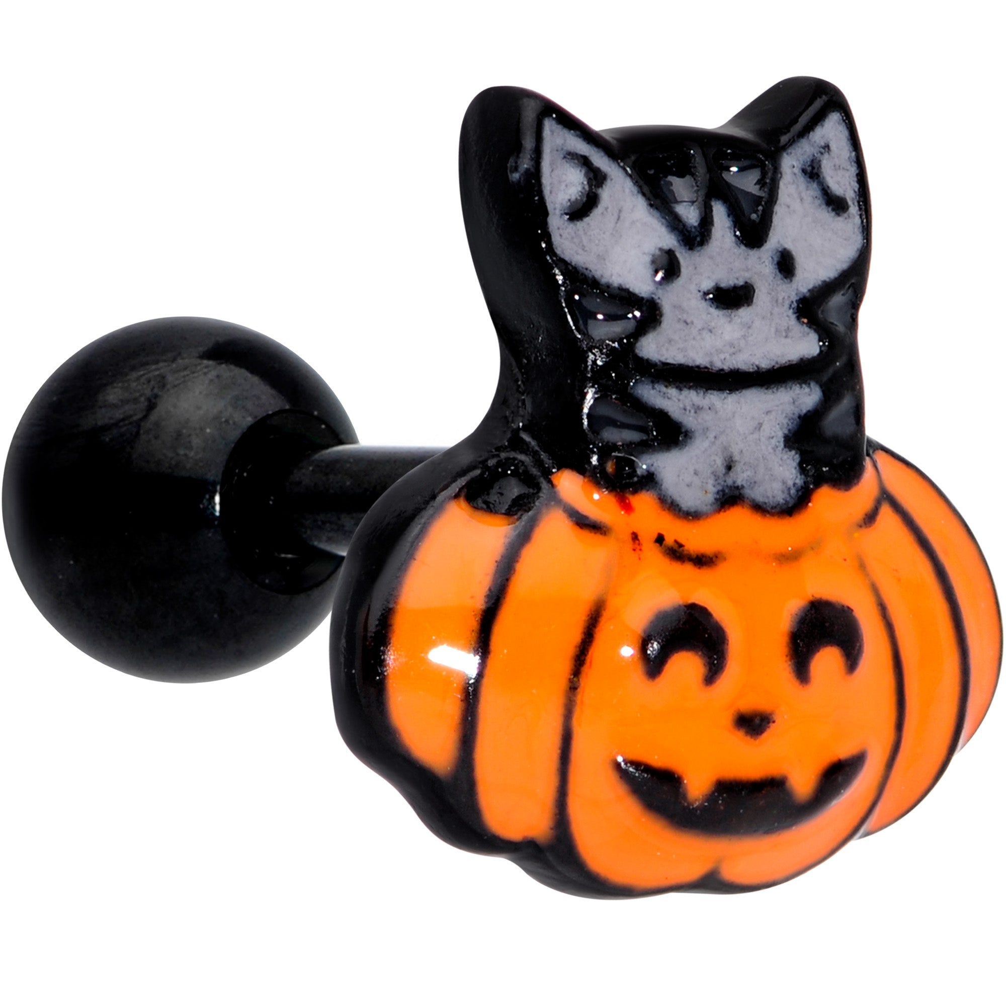 16 Gauge 1/4 Black Cat Surprise Pumpkin Halloween Cartilage Tragus