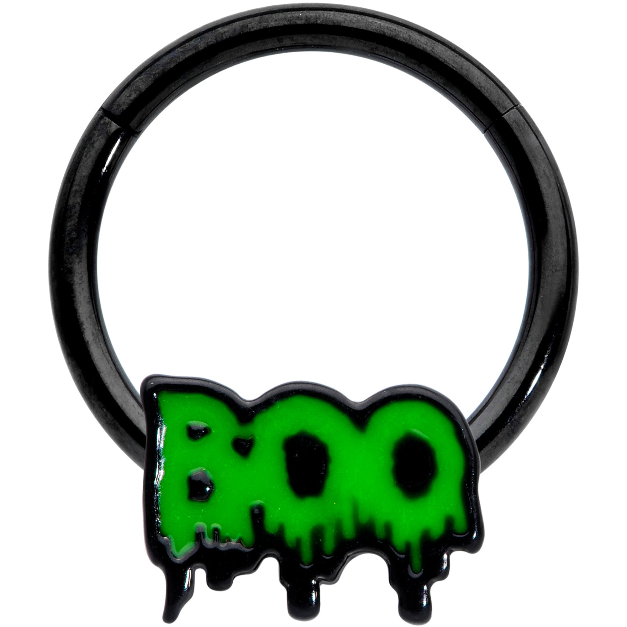 16 Gauge 3/8 Black Green Spooky Boo Halloween Hinged Segment Ring