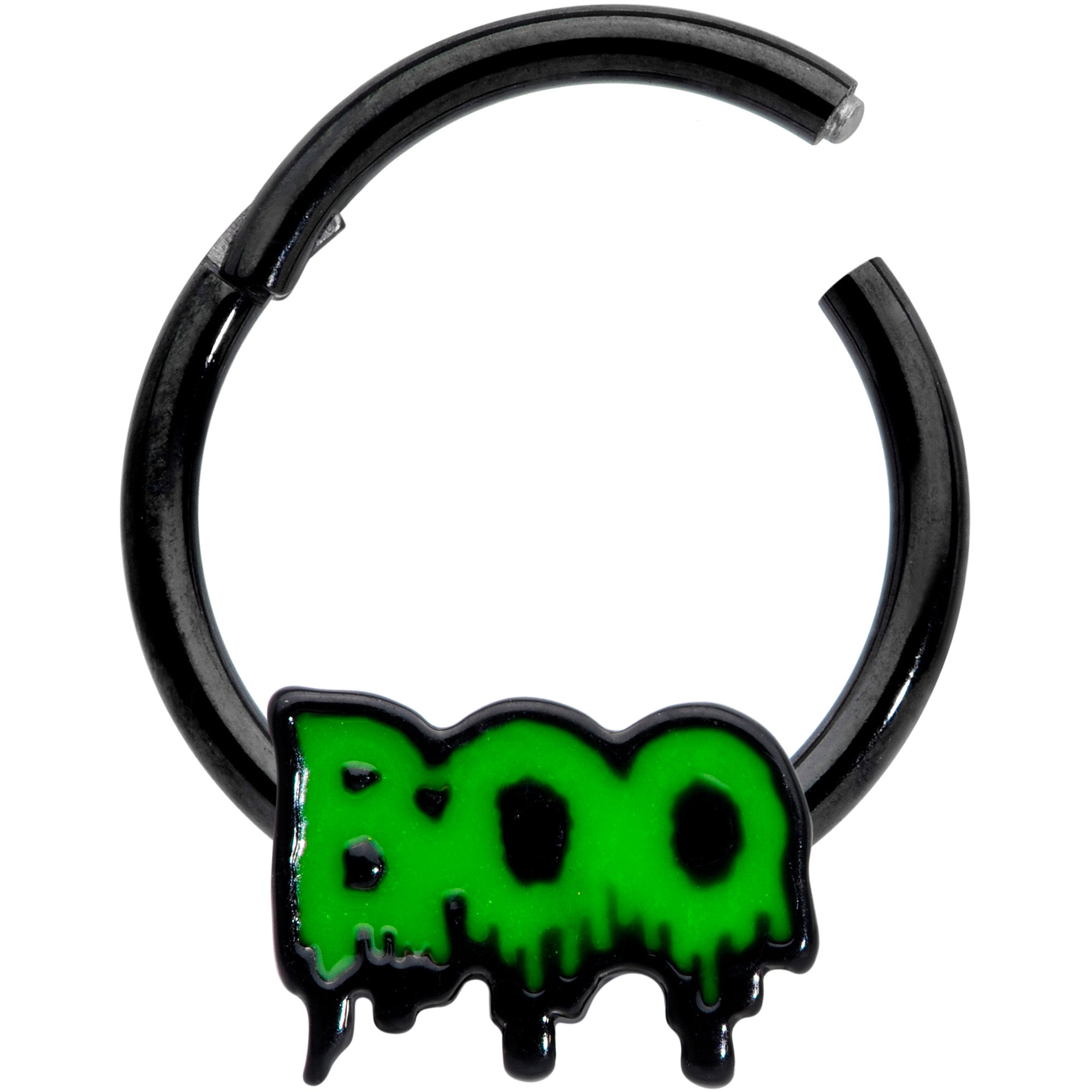 16 Gauge 3/8 Black Green Spooky Boo Halloween Hinged Segment Ring