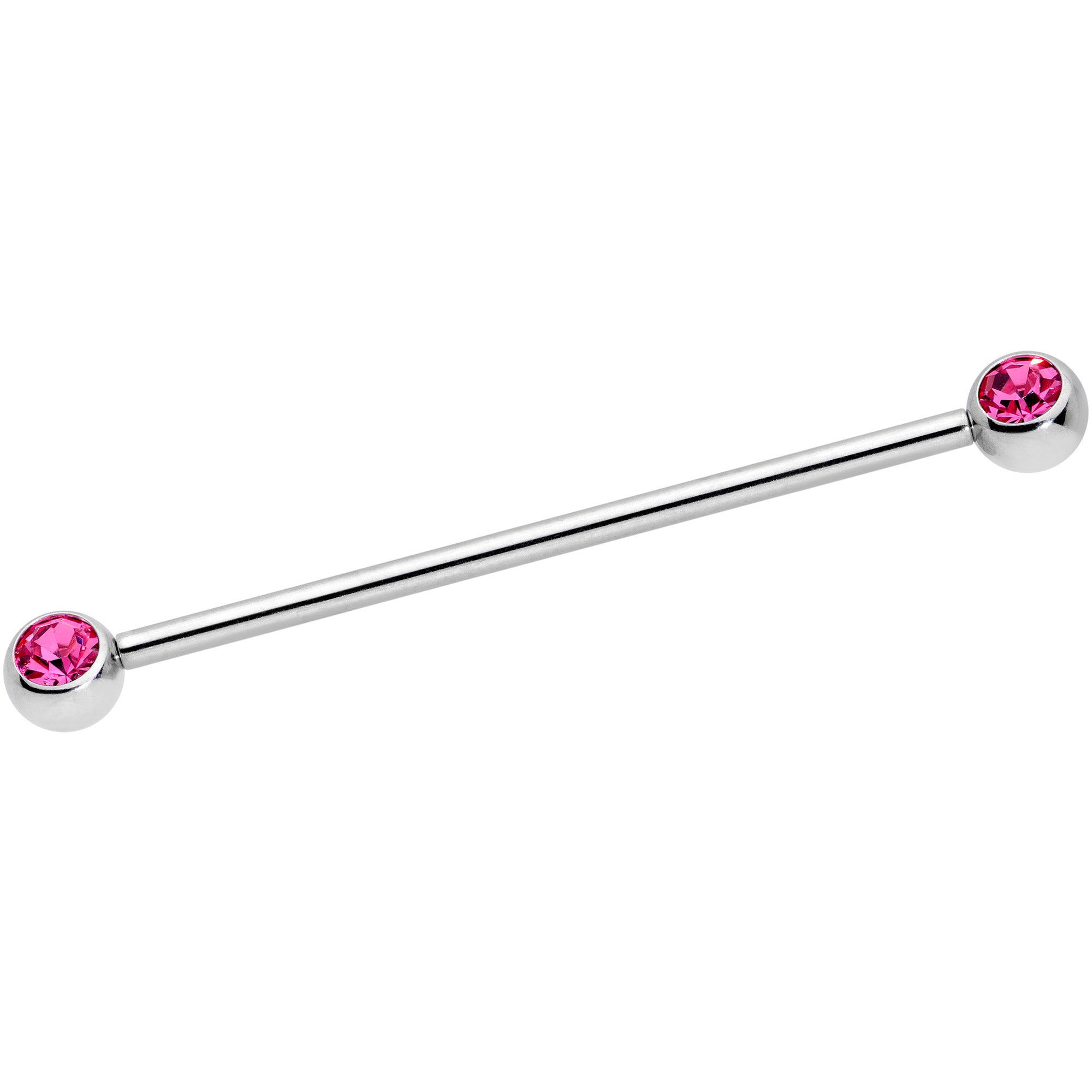 14 Gauge Pink Gem Ball Ends Industrial Barbell 35mm