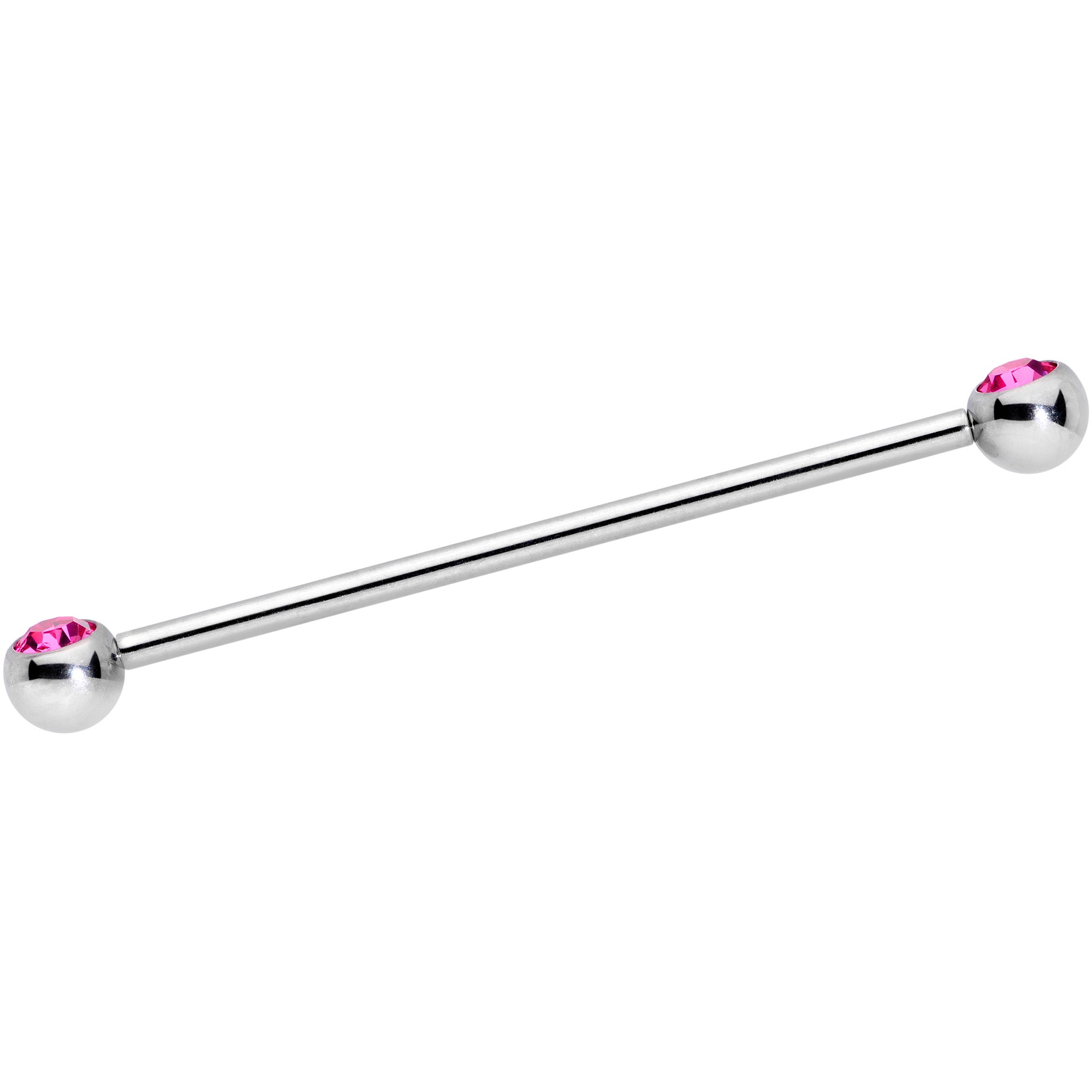 14 Gauge Pink Gem Ball Ends Industrial Barbell 35mm