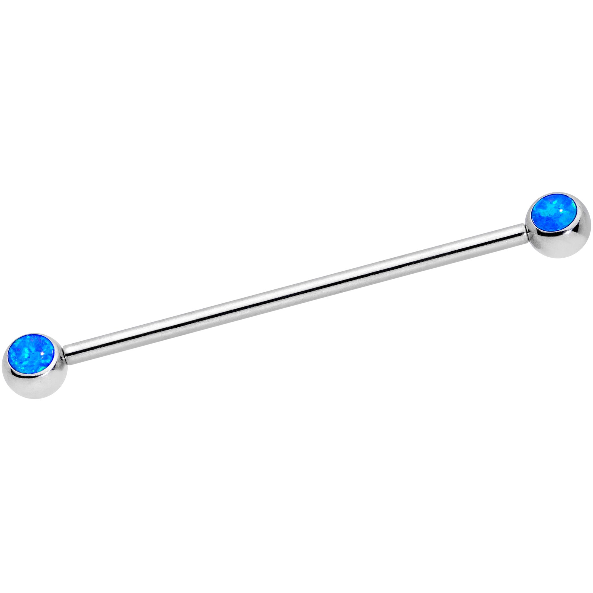 14 Gauge Blue Faux Opal Ball Ends Industrial Barbell 35mm