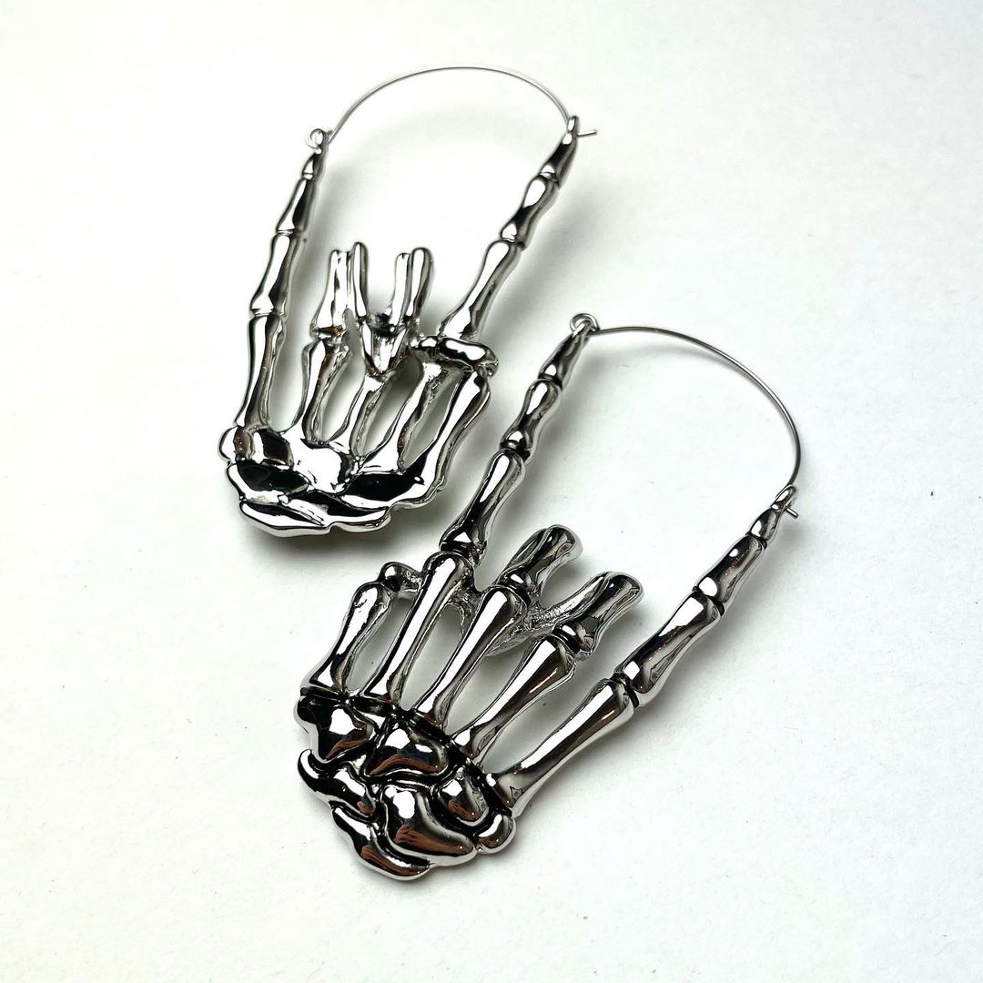 Skeleton Hands Devil Horn Tunnel Plug Earrings